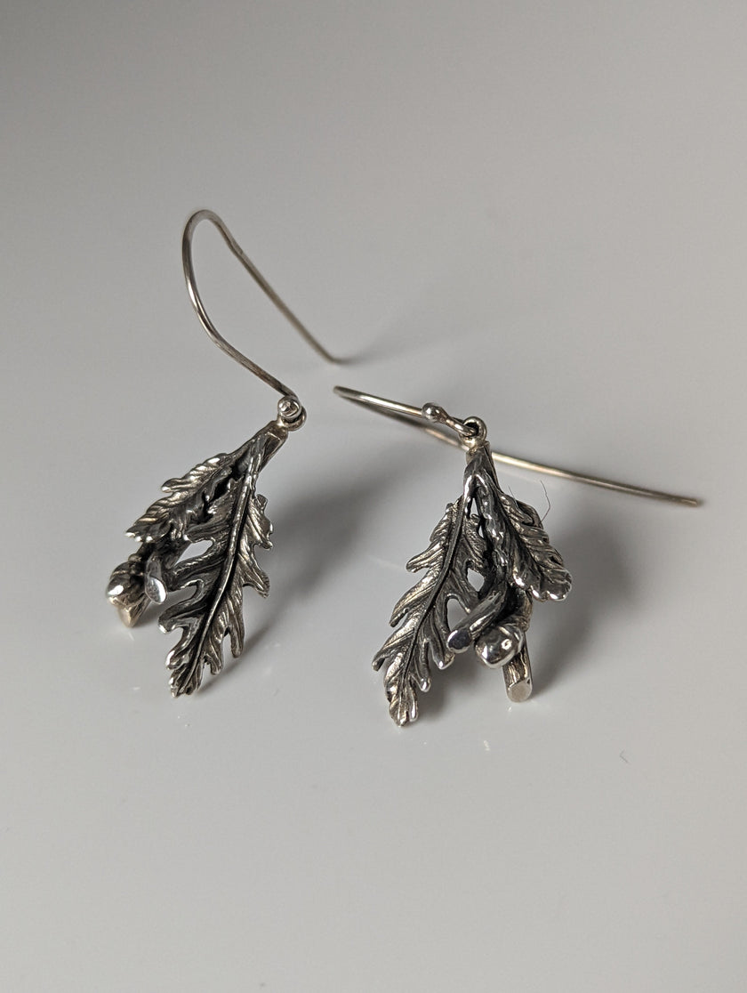 Silver Steed Acorn, Oak Leave Dropped Earrings