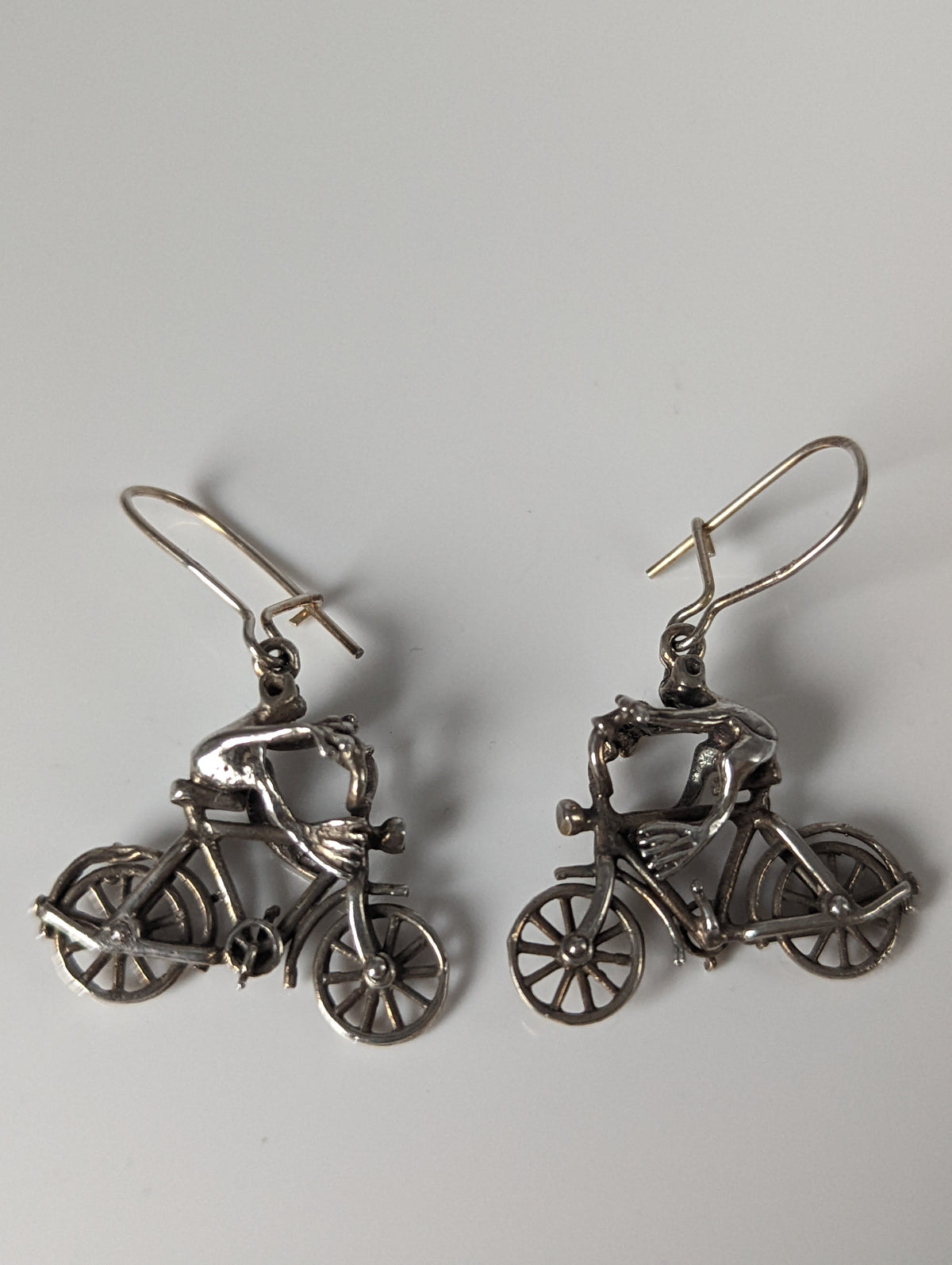 Silver Steed Frogs on Bikes Dropped Earrings