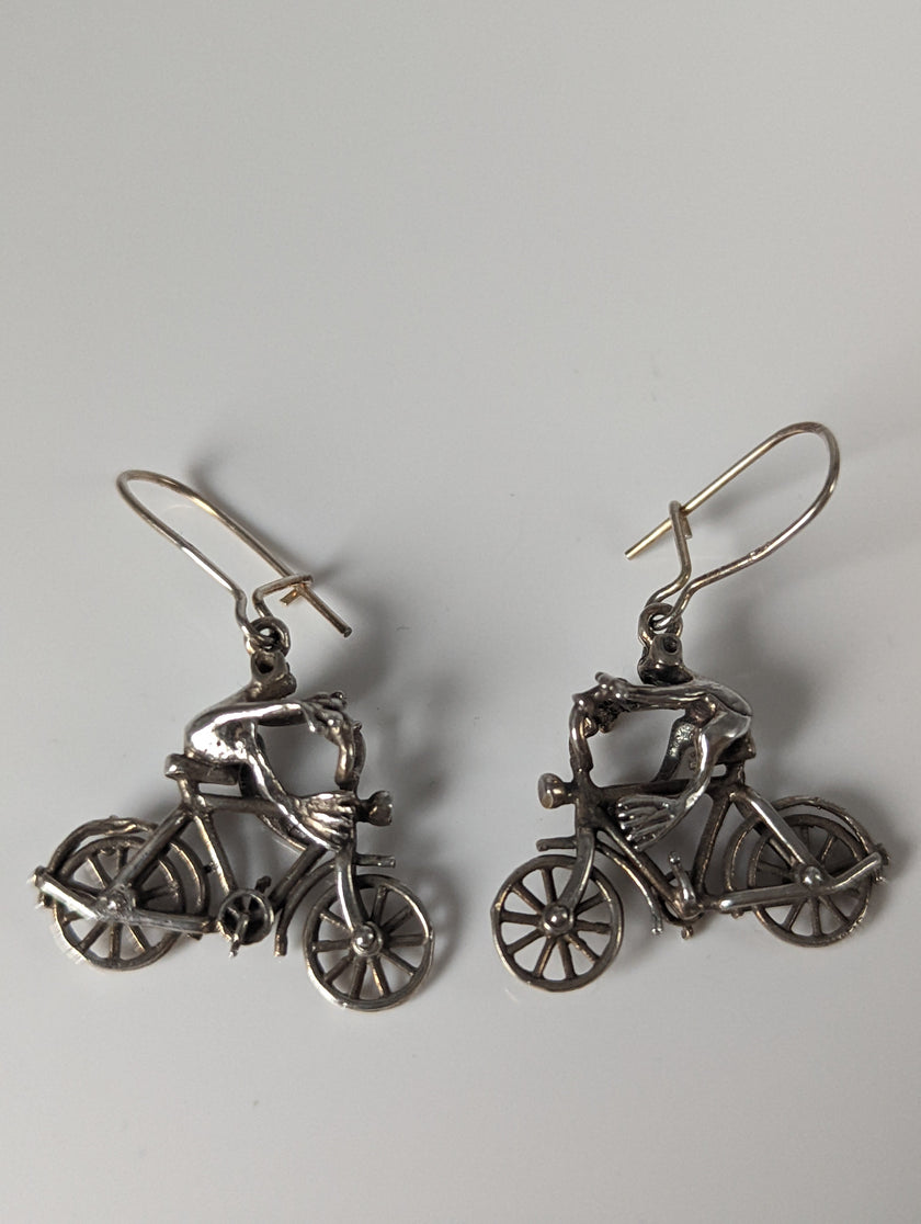 Silver Steed Frogs on Bikes Dropped Earrings