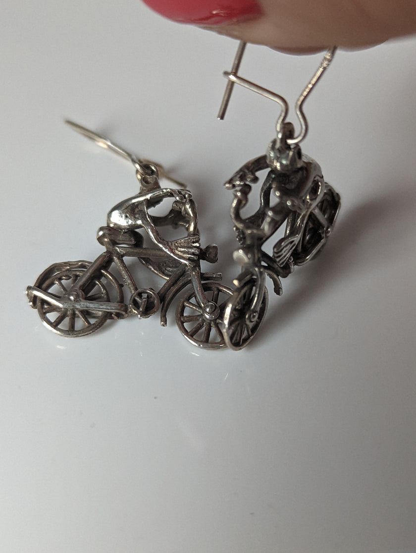 Silver Steed Frogs on Bikes Dropped Earrings