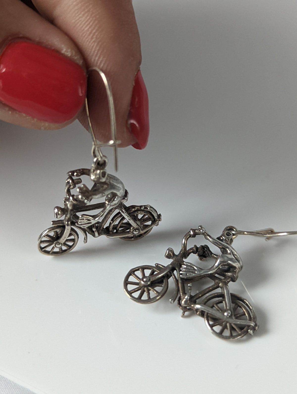 Silver Steed Frogs on Bikes Dropped Earrings