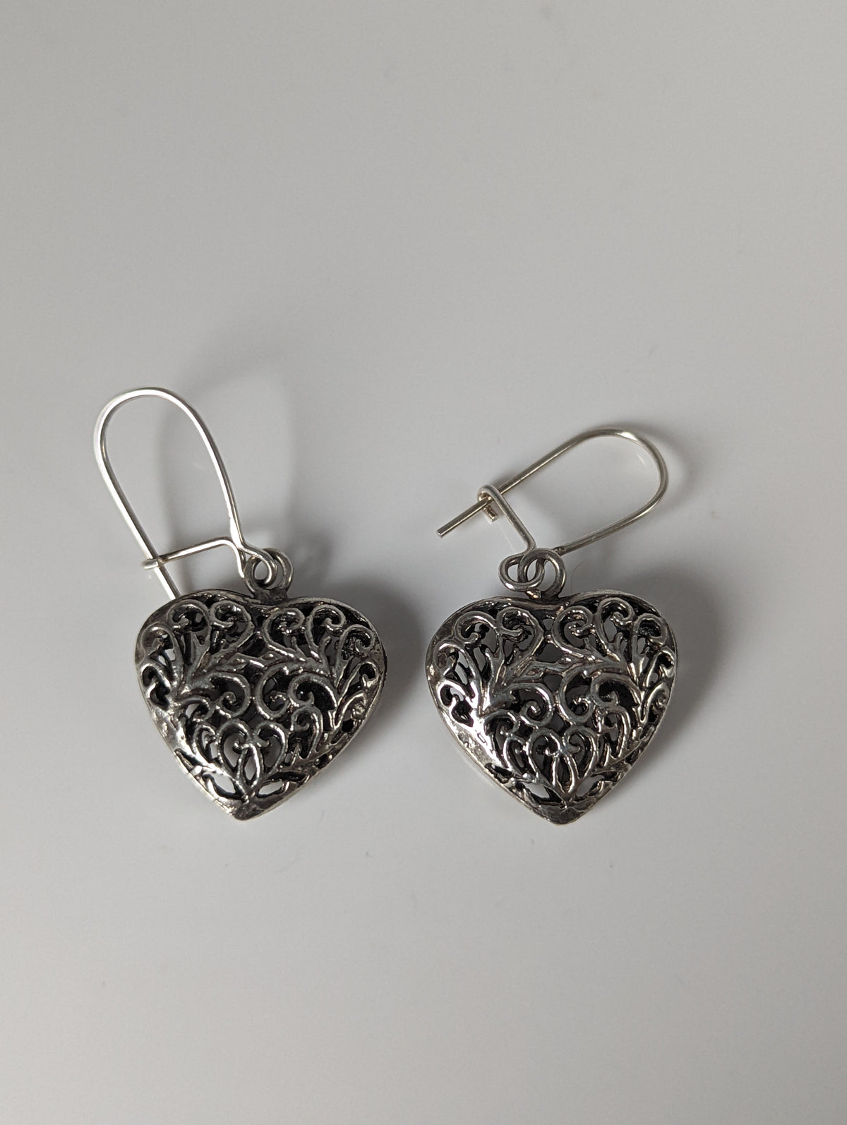 Silver Steed  Filigree Heart Dropped Earrings