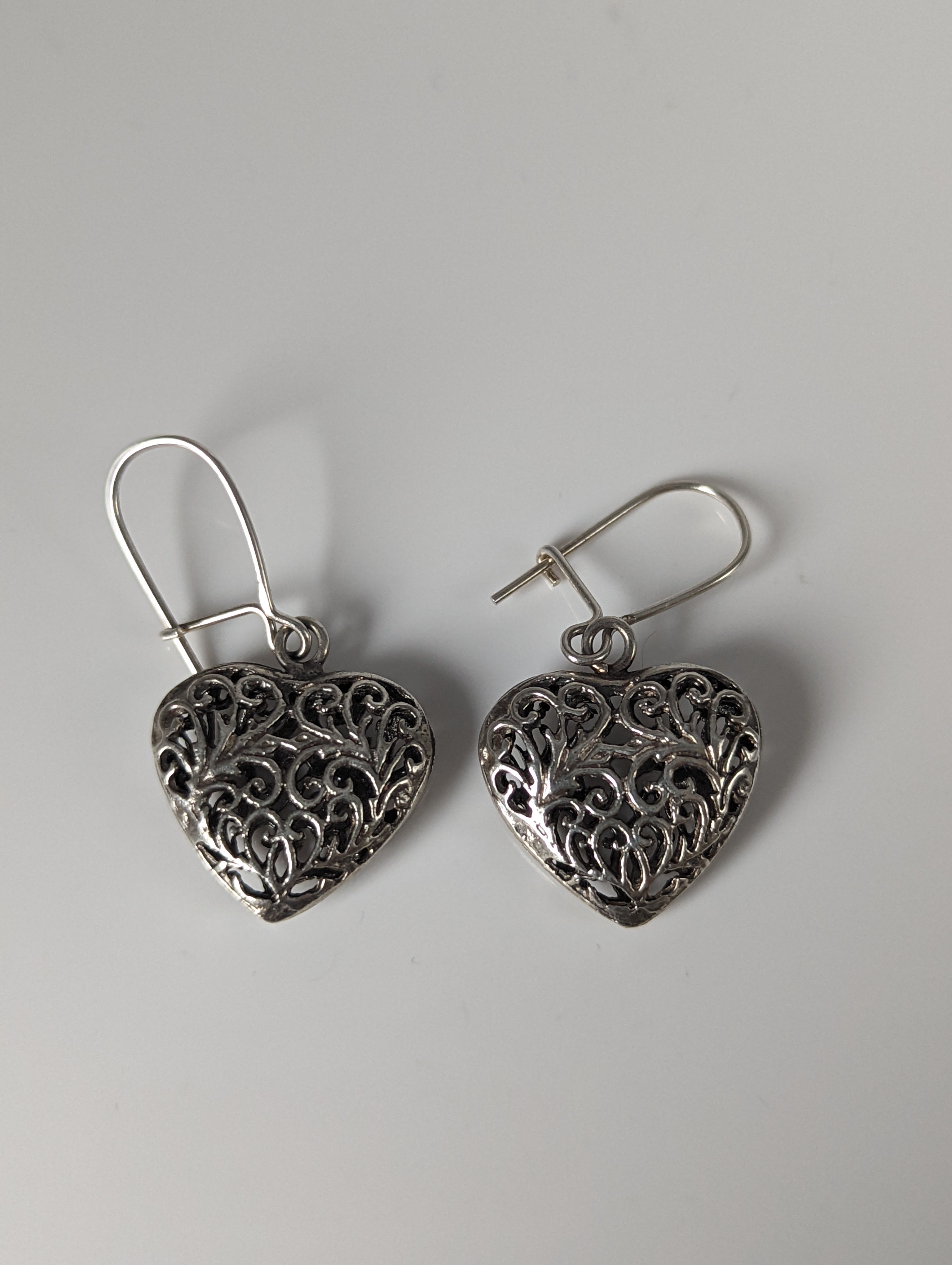 Silver Steed  Filigree Heart Dropped Earrings