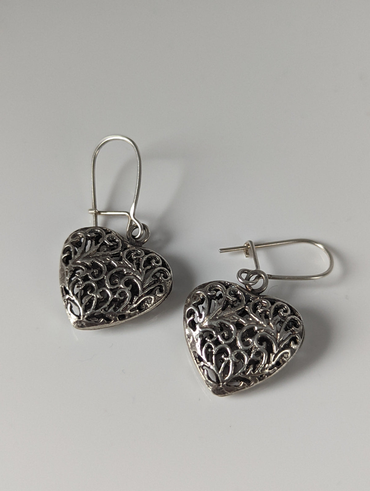 Silver Steed  Filigree Heart Dropped Earrings