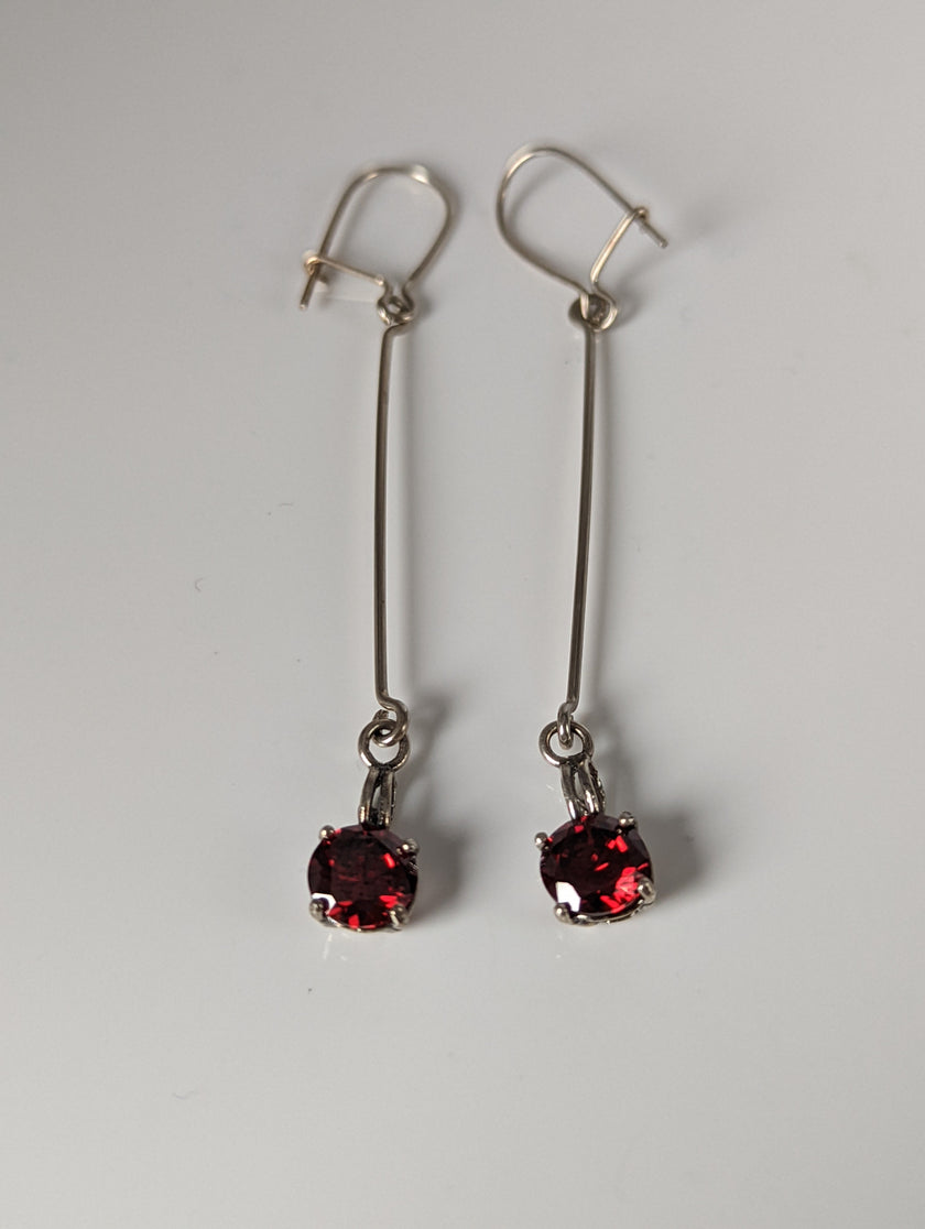 Silver Steed Red Crystal Dropped Earrings