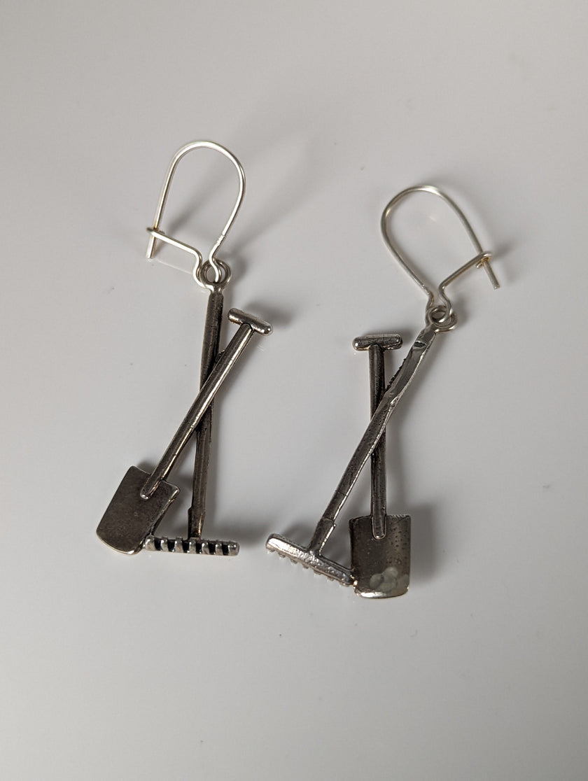Silver Steed Gardening Tools Dropped Earrings