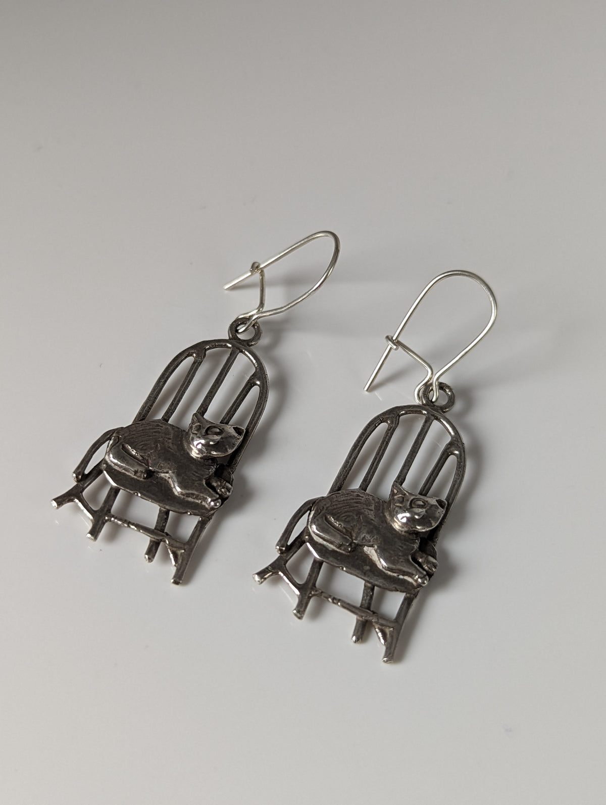 Silver Steed A Cats Chair Dropped Earrings