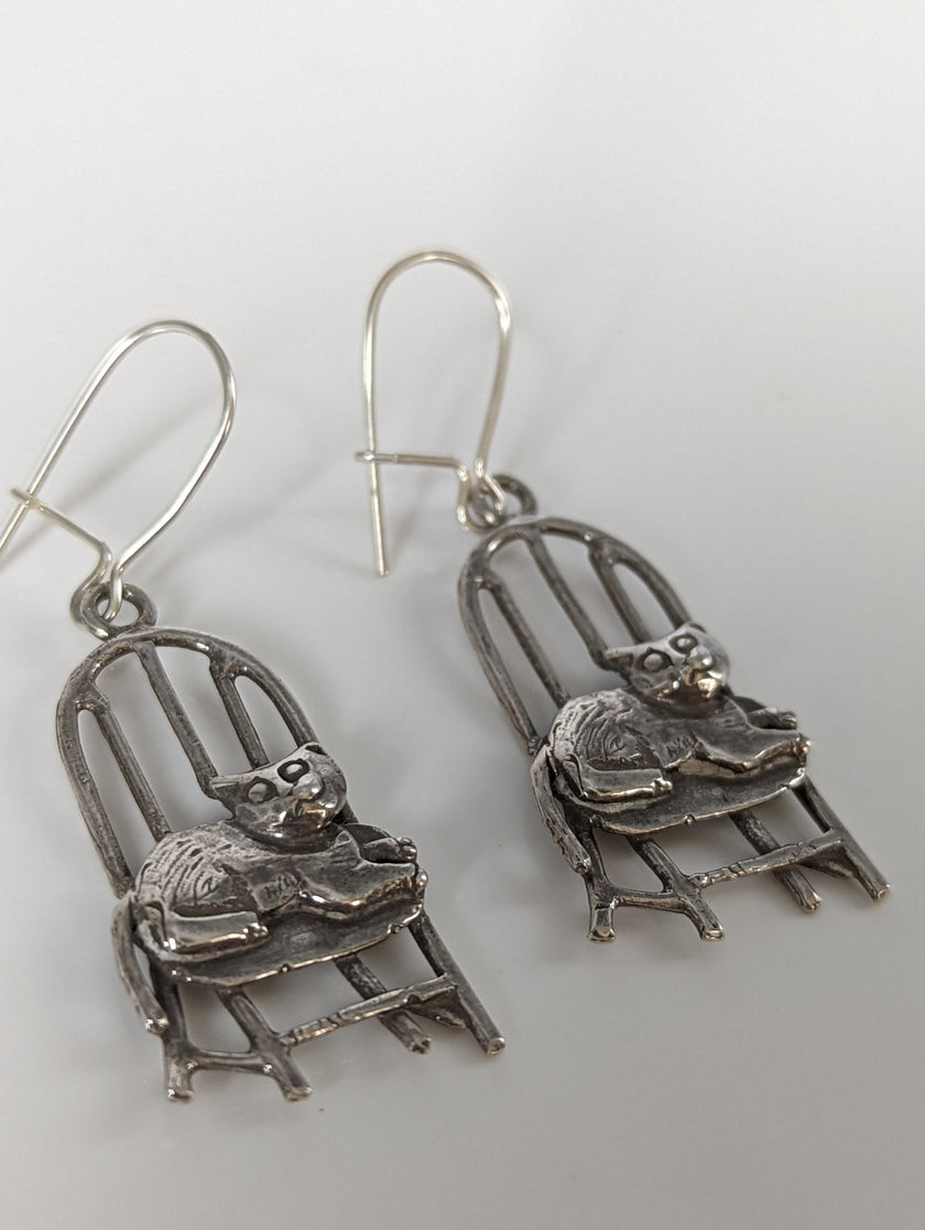 Silver Steed A Cats Chair Dropped Earrings