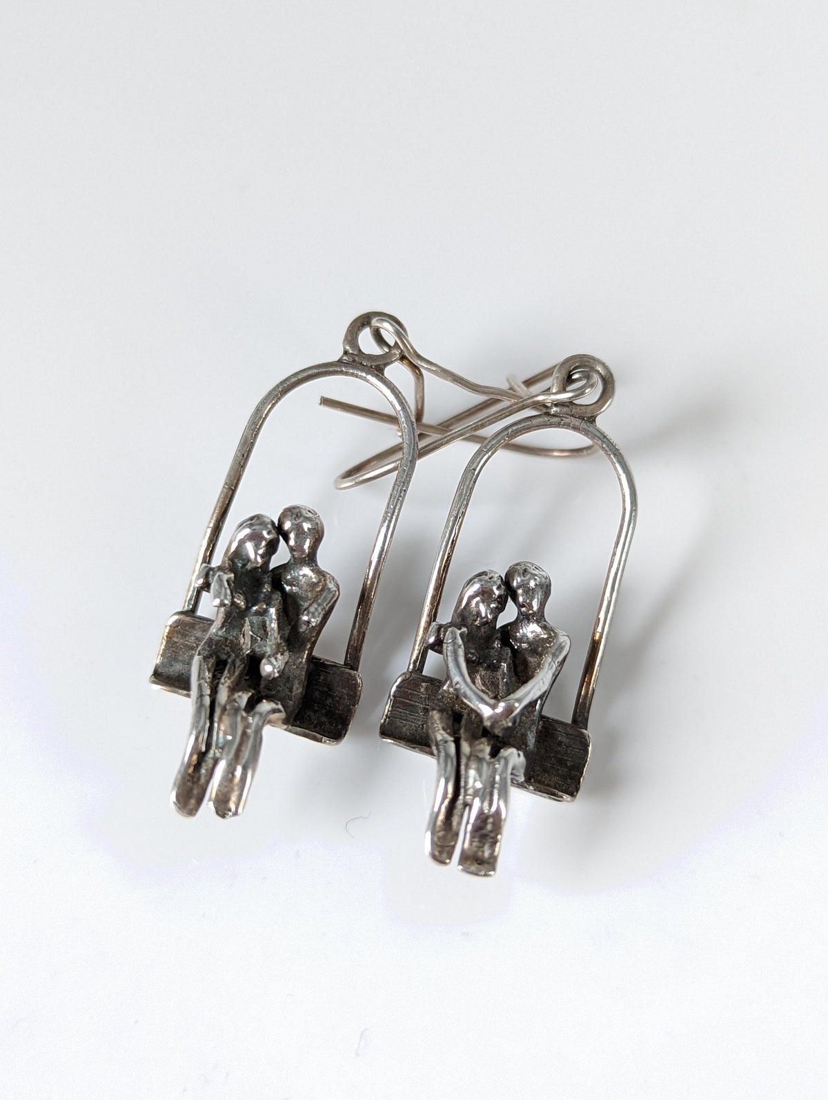 Silver Steed Swing Seat Loved Up Couple Dropped Earrings