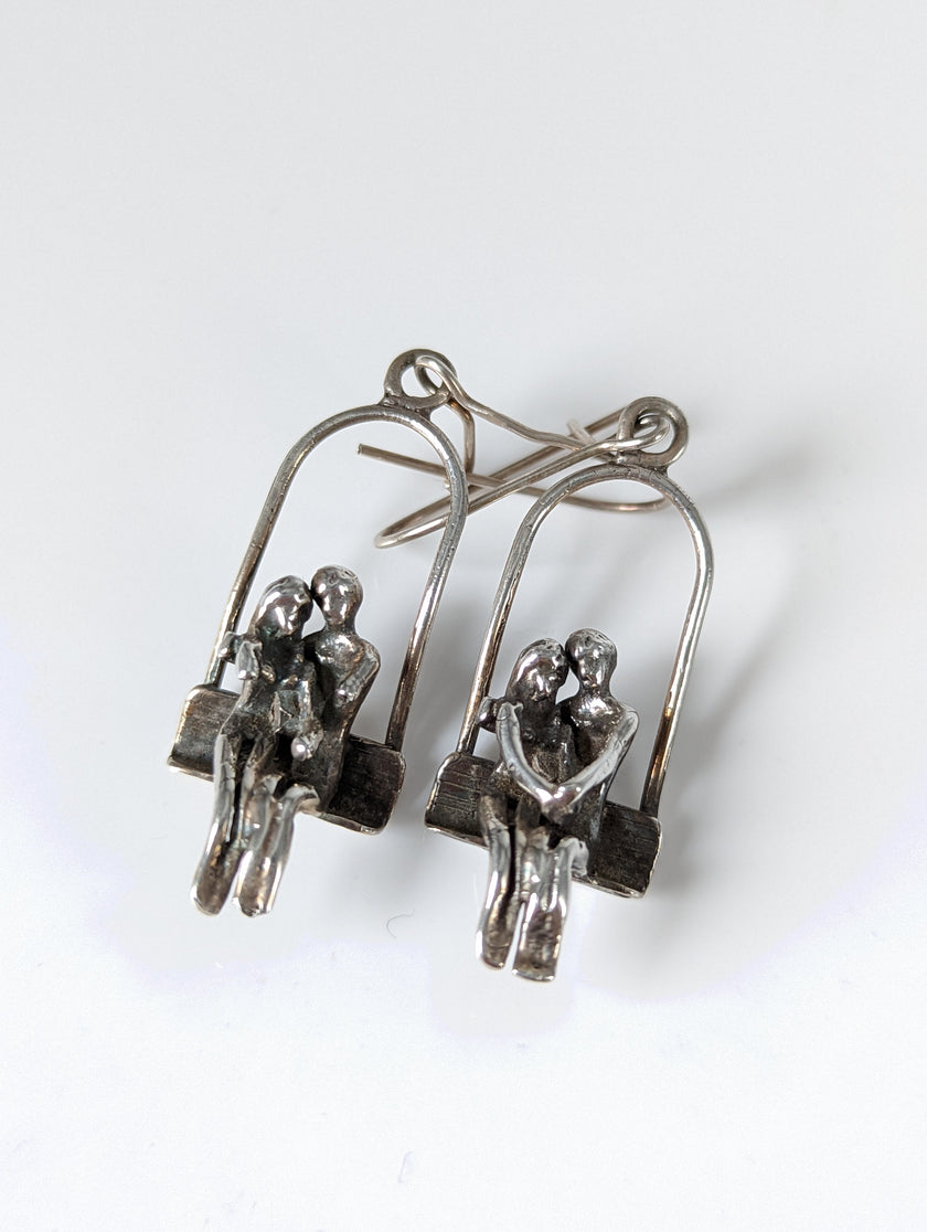 Silver Steed Swing Seat Loved Up Couple Dropped Earrings