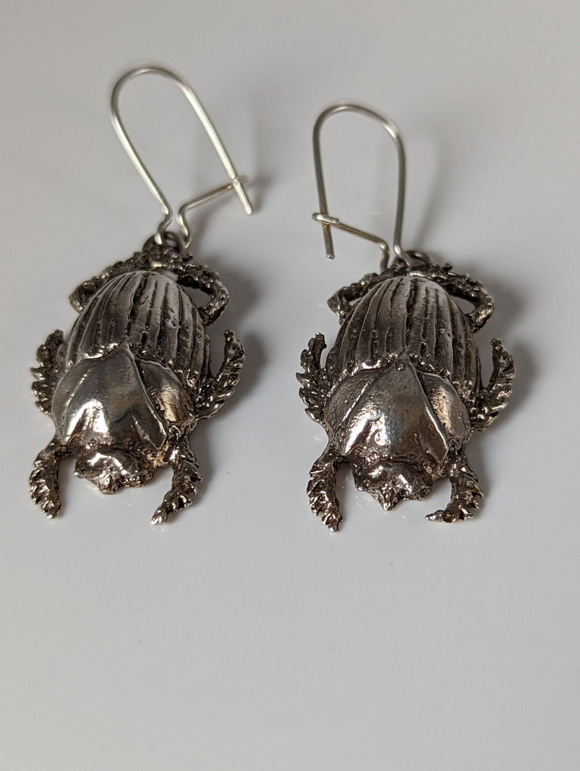 Silver Steed Scarab Dropped Earrings