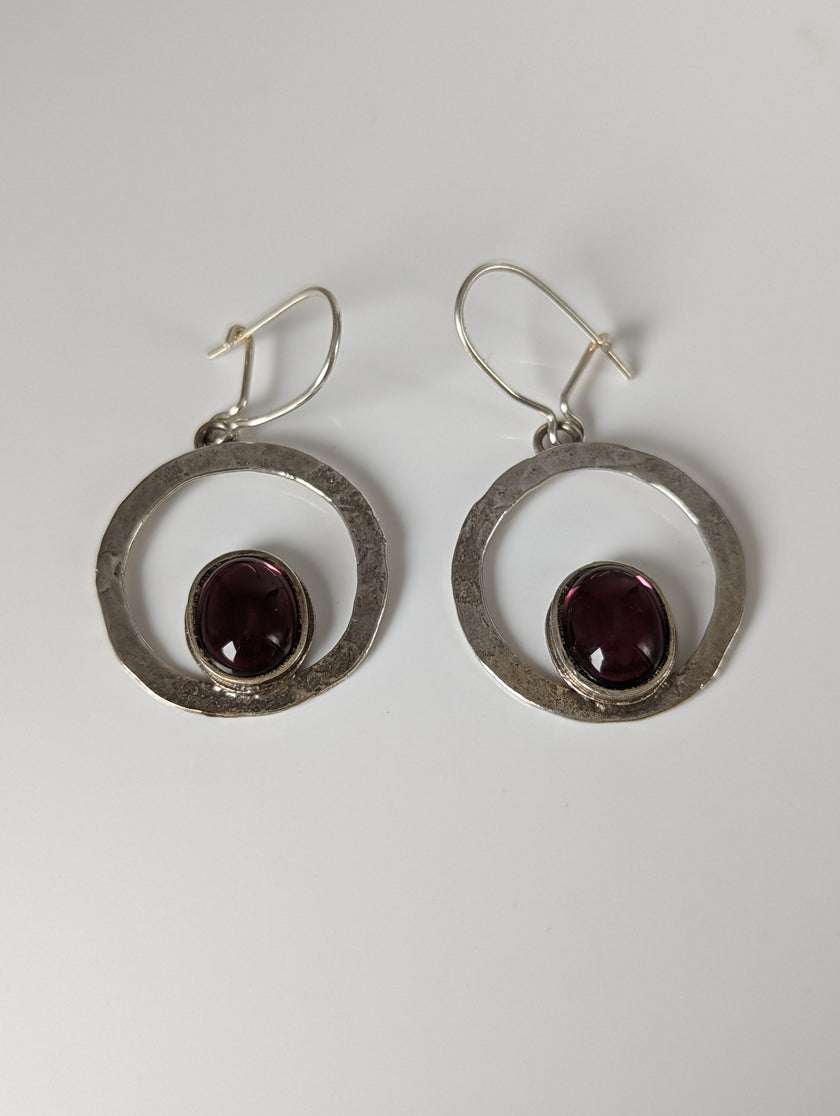 Silver Steed Purple Crystal Loop Dropped Earrings