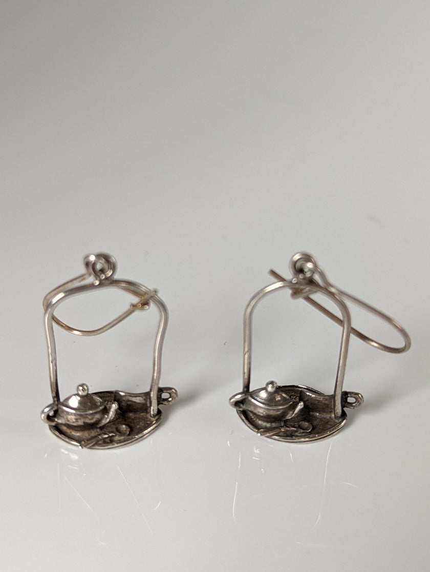 Silver Steed Swinging Tea Set Dropped Earrings