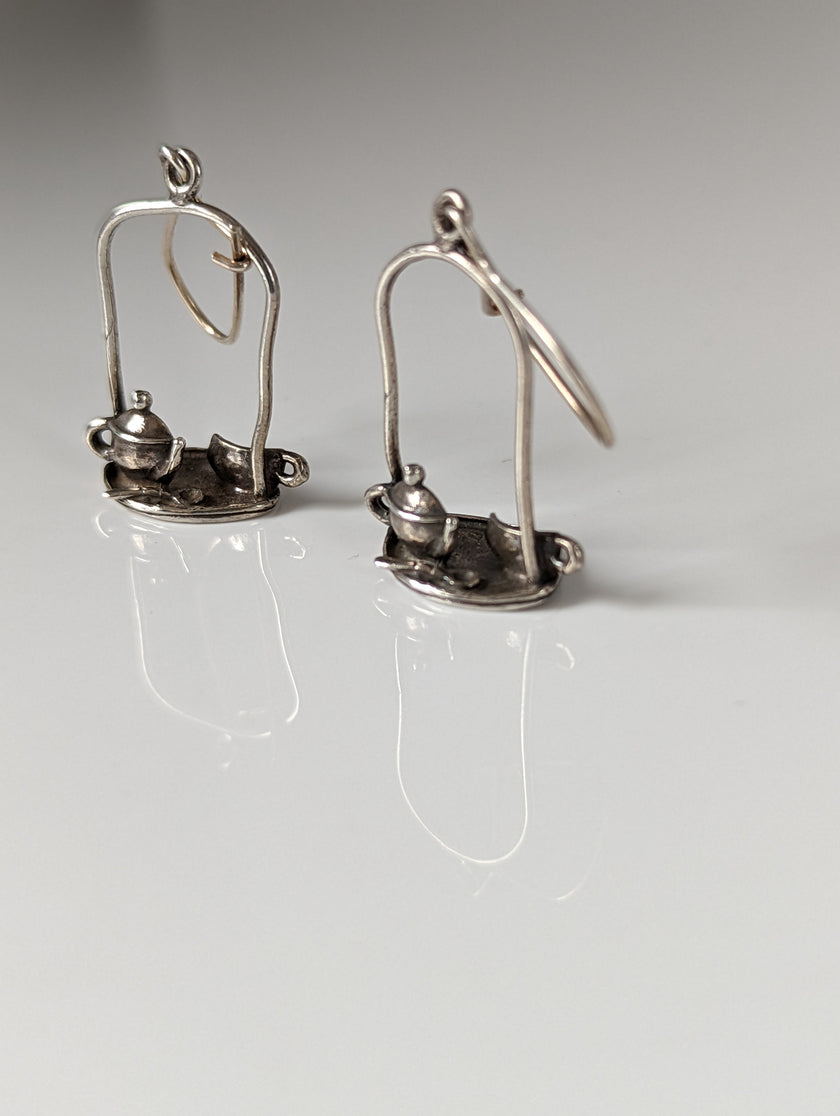 Silver Steed Swinging Tea Set Dropped Earrings