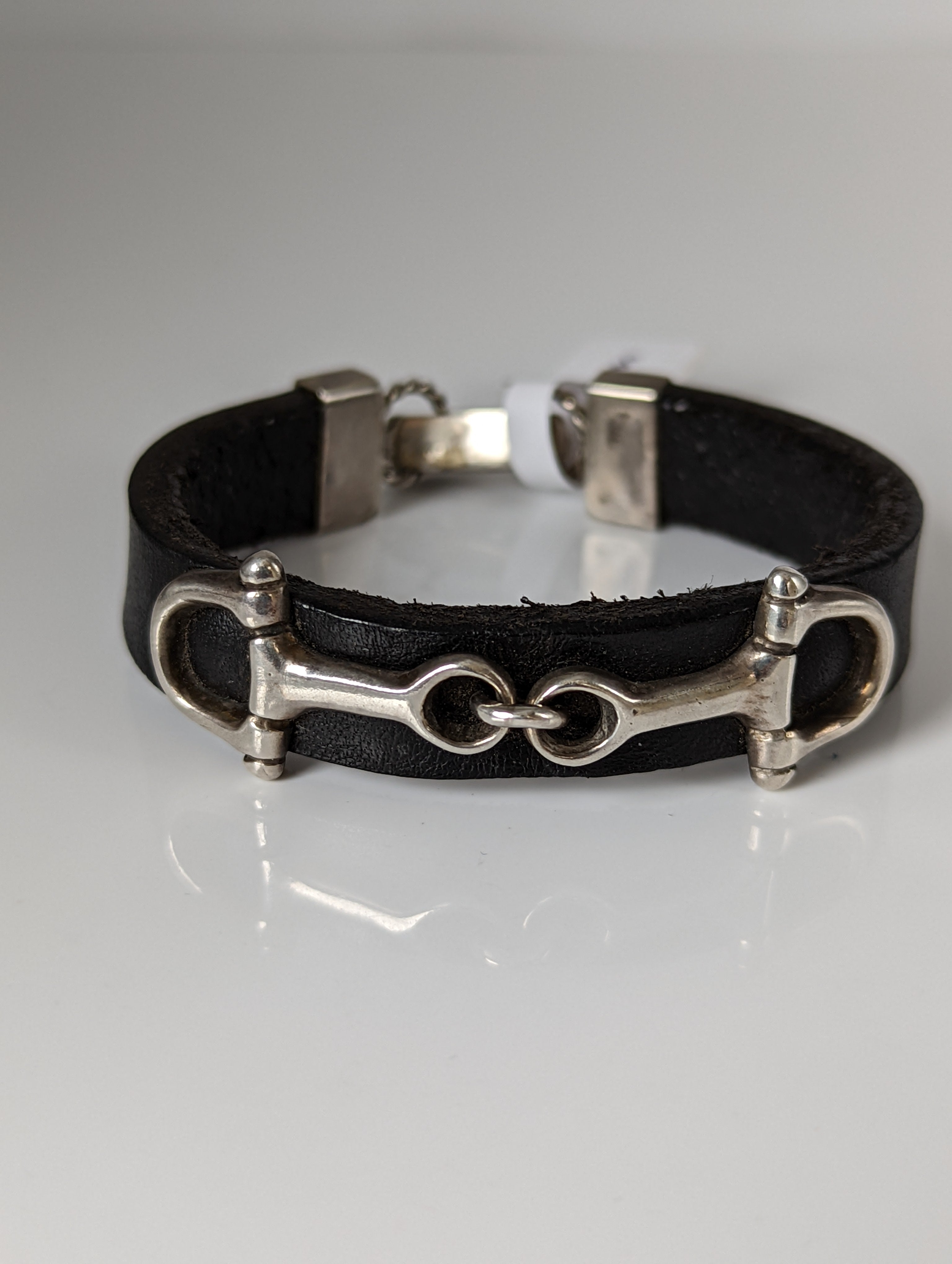 Silver Steed Leather Silver Snaffle Bracelet
