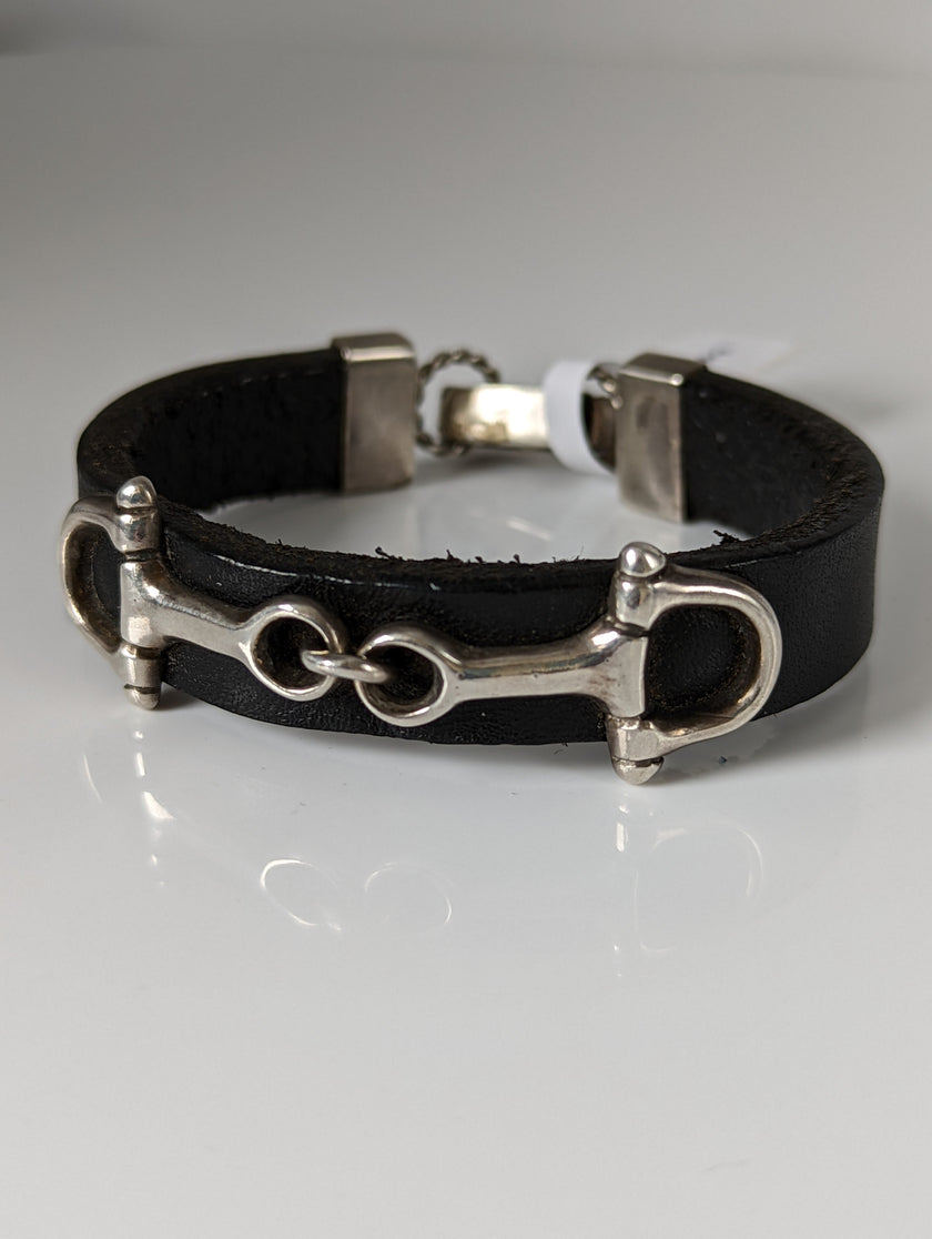 Silver Steed Leather Silver Snaffle Bracelet