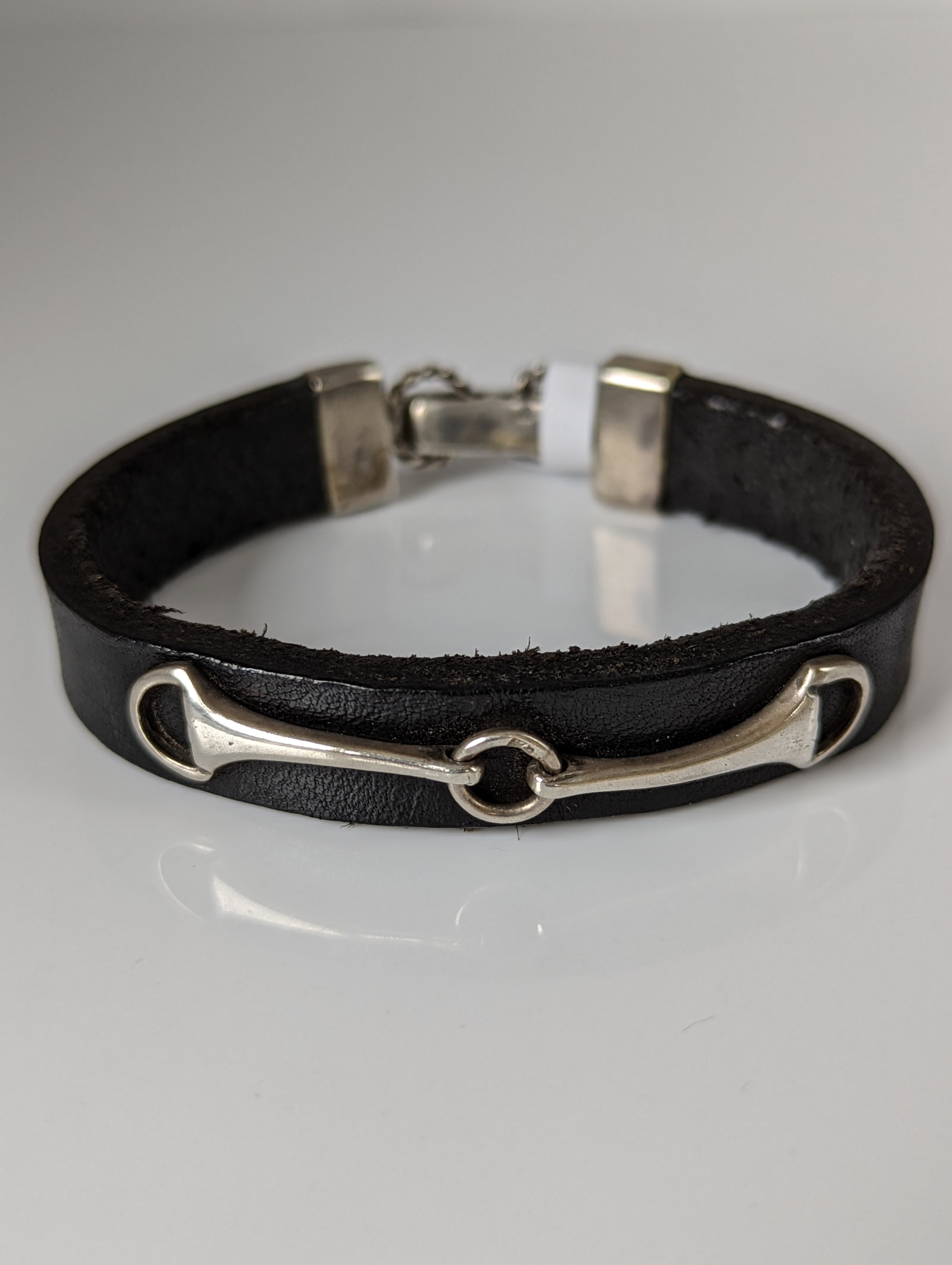 Silver Steed Leather Silver Snaffle Bracelet