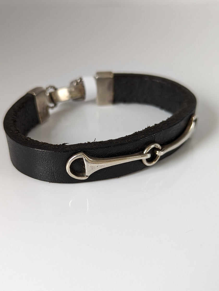 Silver Steed Leather Silver Snaffle Bracelet