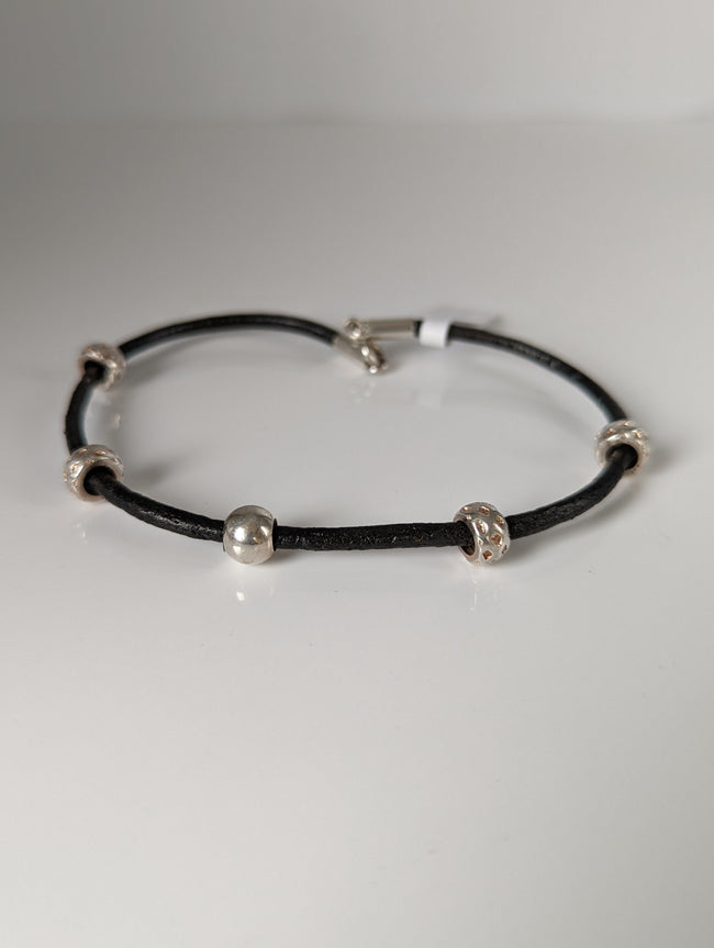 Silver Steed Silver Charms on Leather Cord Bracelet