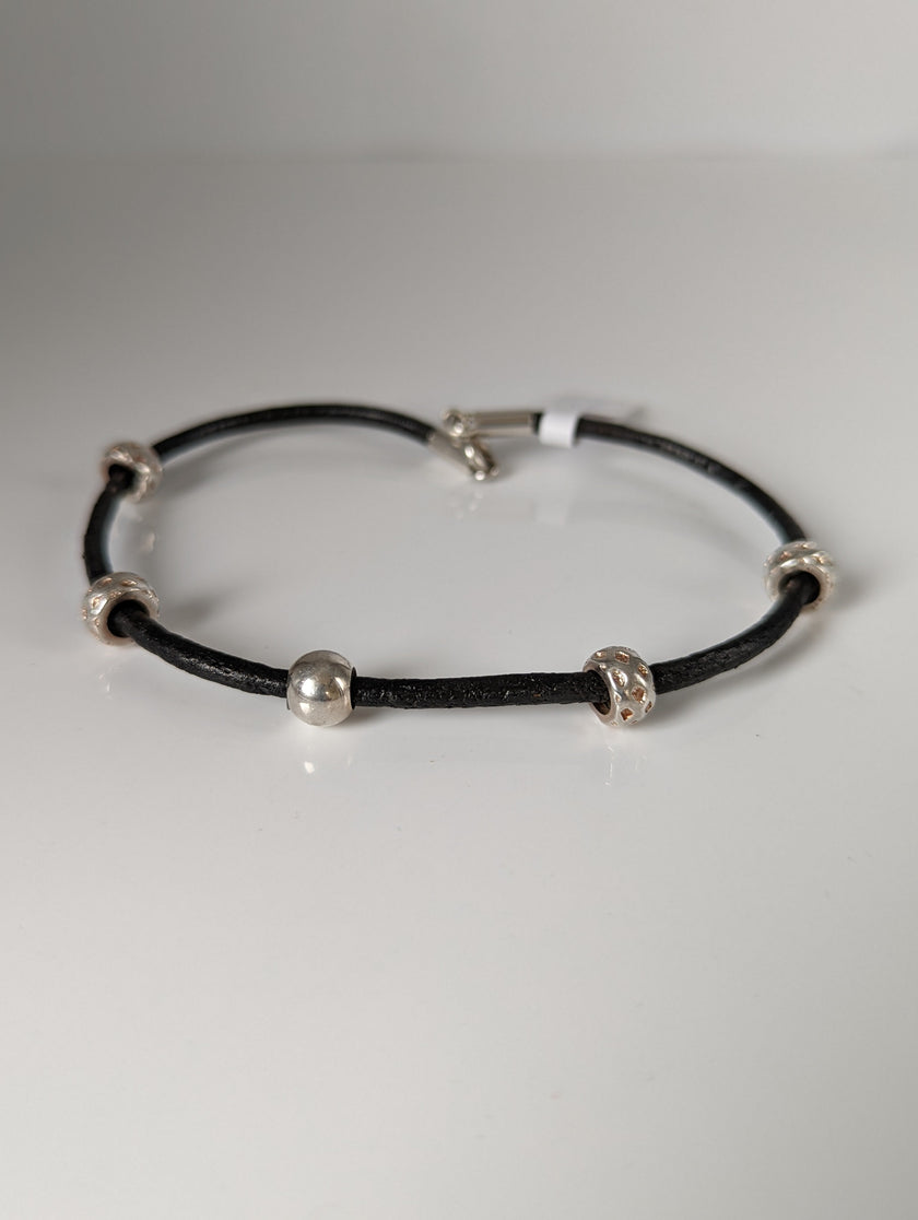 Silver Steed Silver Charms on Leather Cord Bracelet