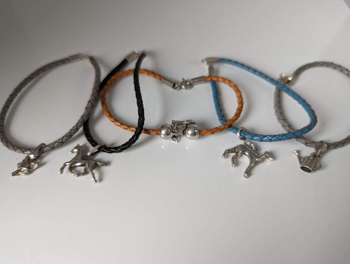 Silver Steed Assorted Charms on Leather Cord Bracelet