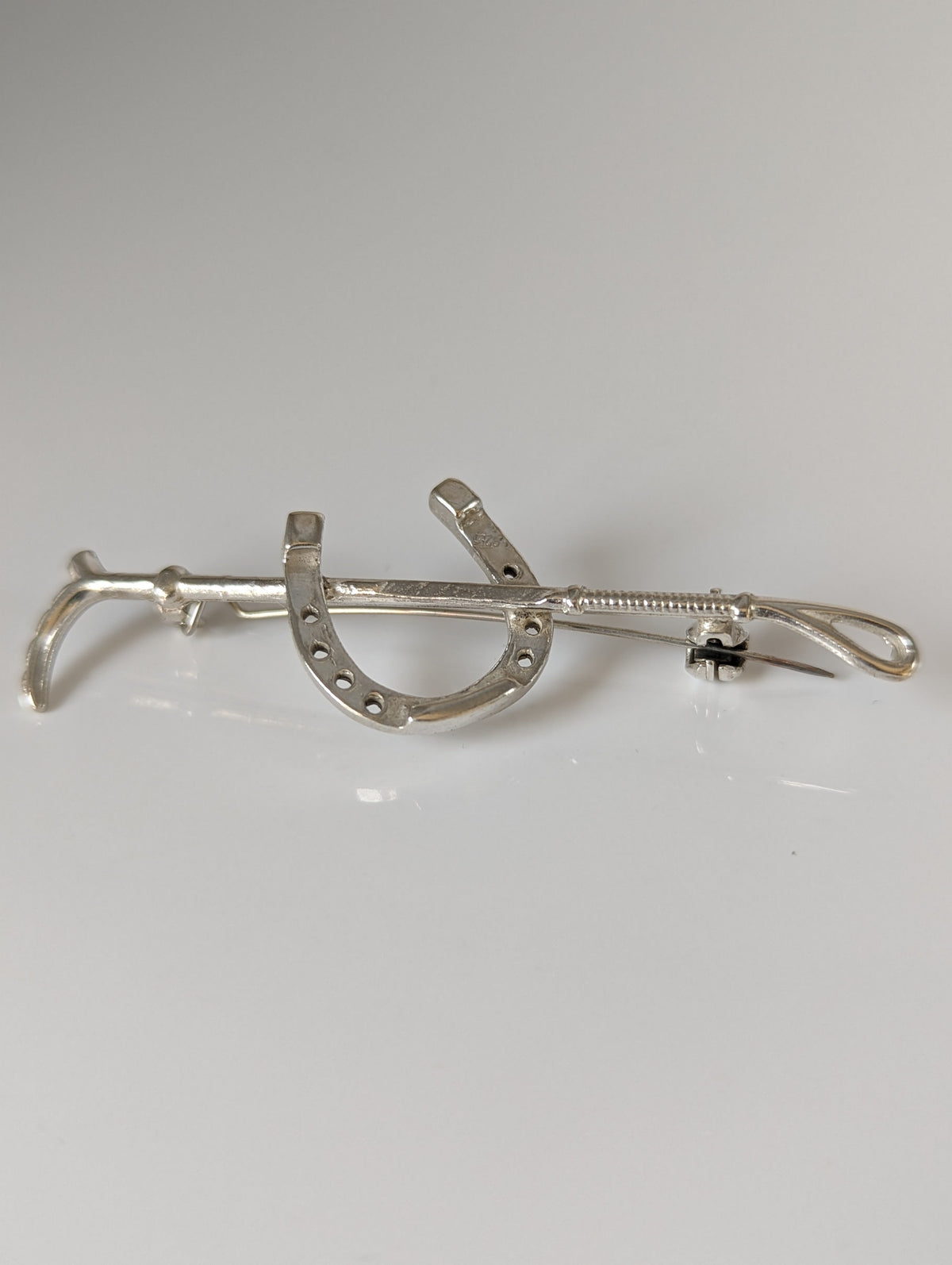 Silver Steed Shoe & Cane Silver Brooch / Stock Tie Pin