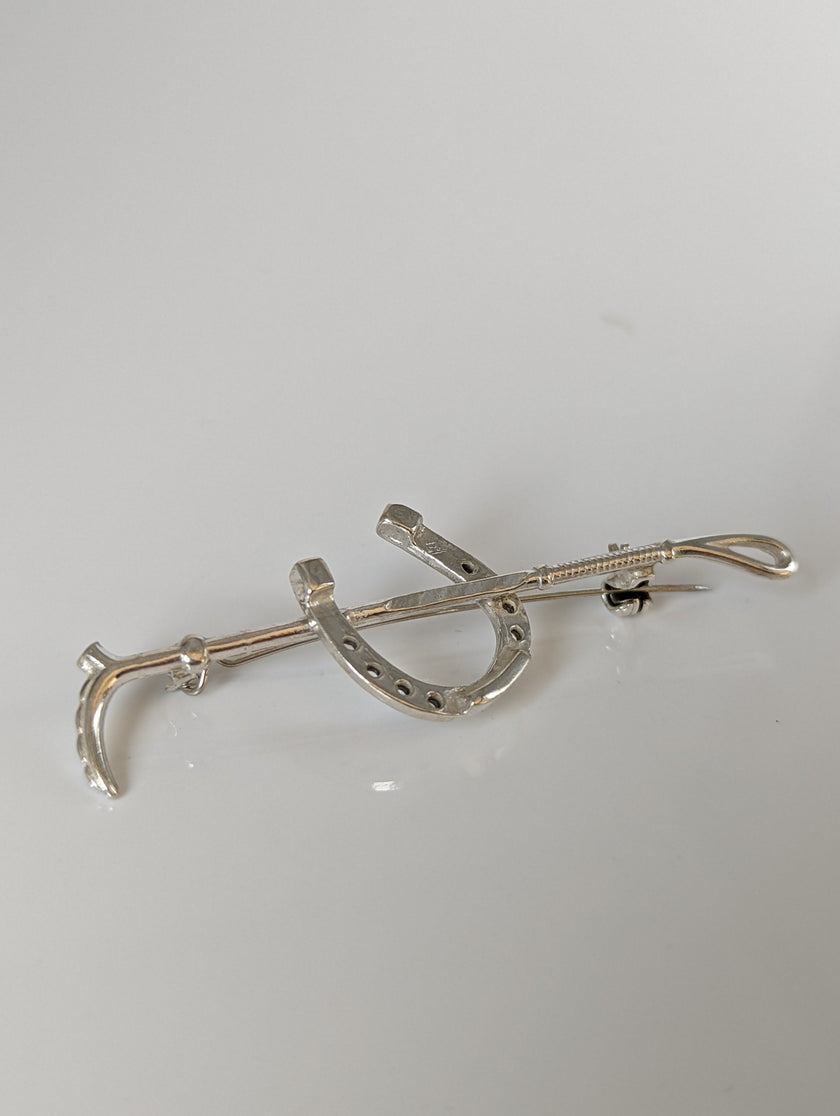 Silver Steed Shoe & Cane Silver Brooch / Stock Tie Pin