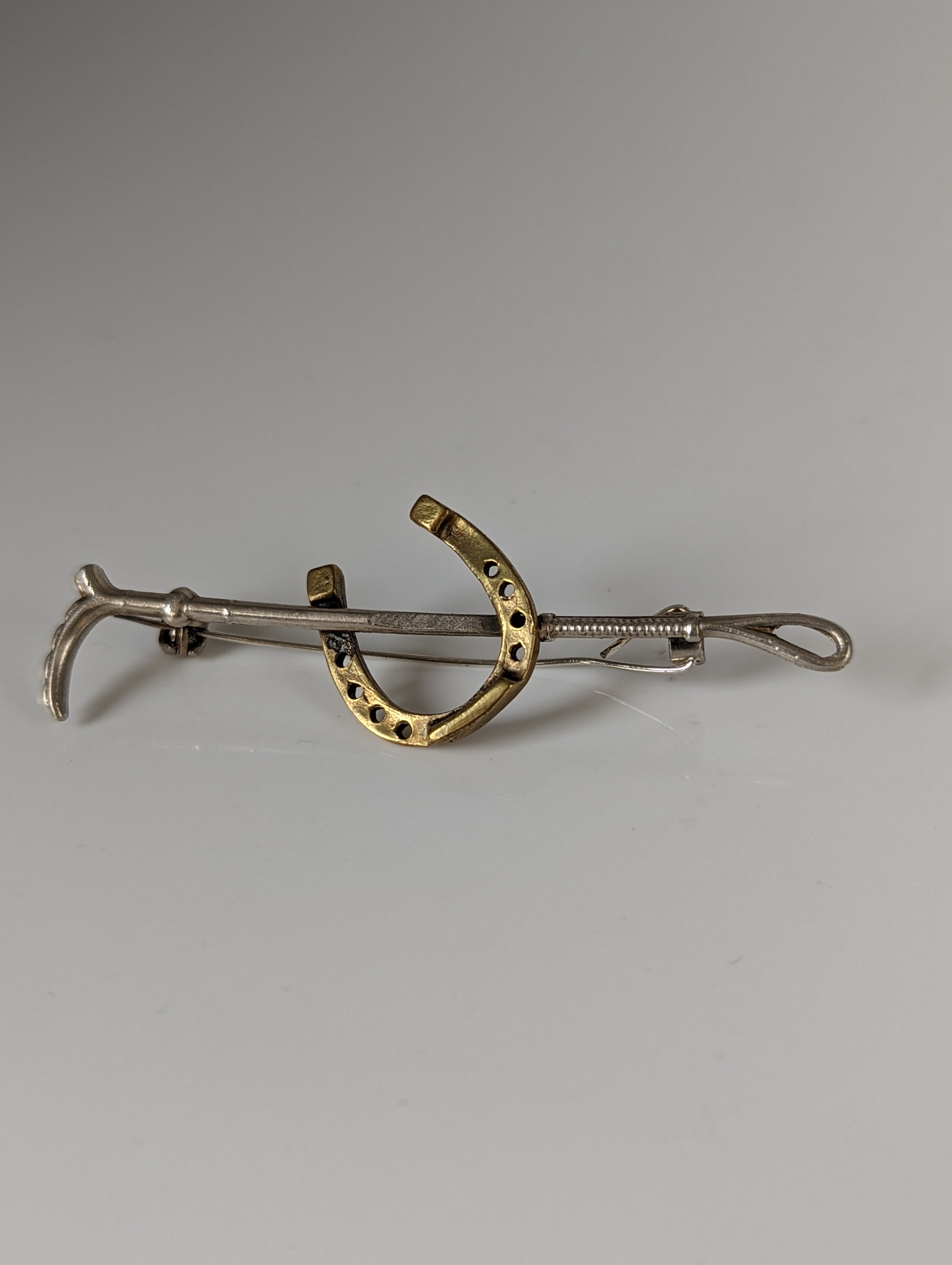 Silver Steed Shoe & Cane Gold Brooch / Stock Tie Pin