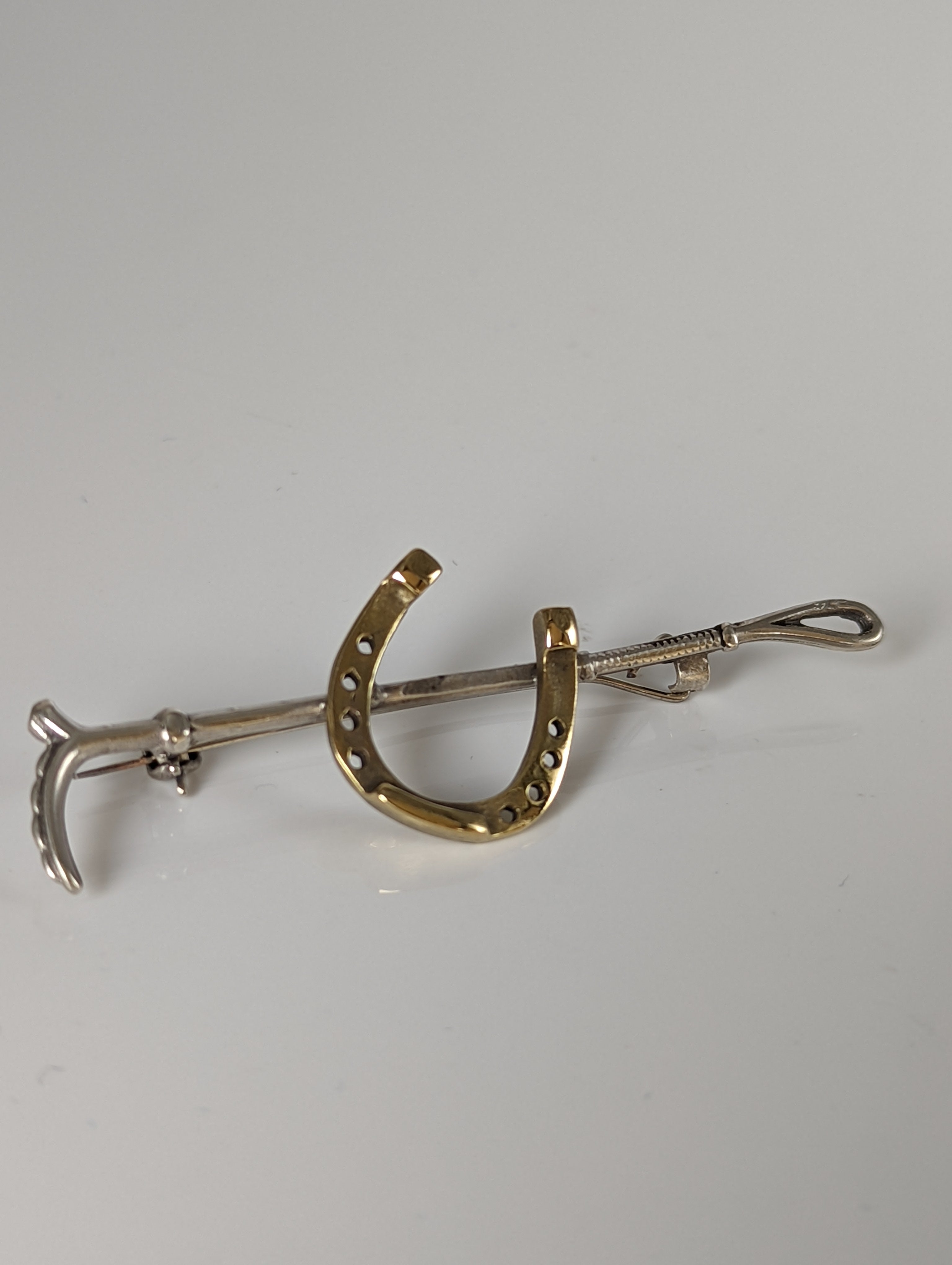 Silver Steed Shoe & Cane Gold Brooch / Stock Tie Pin