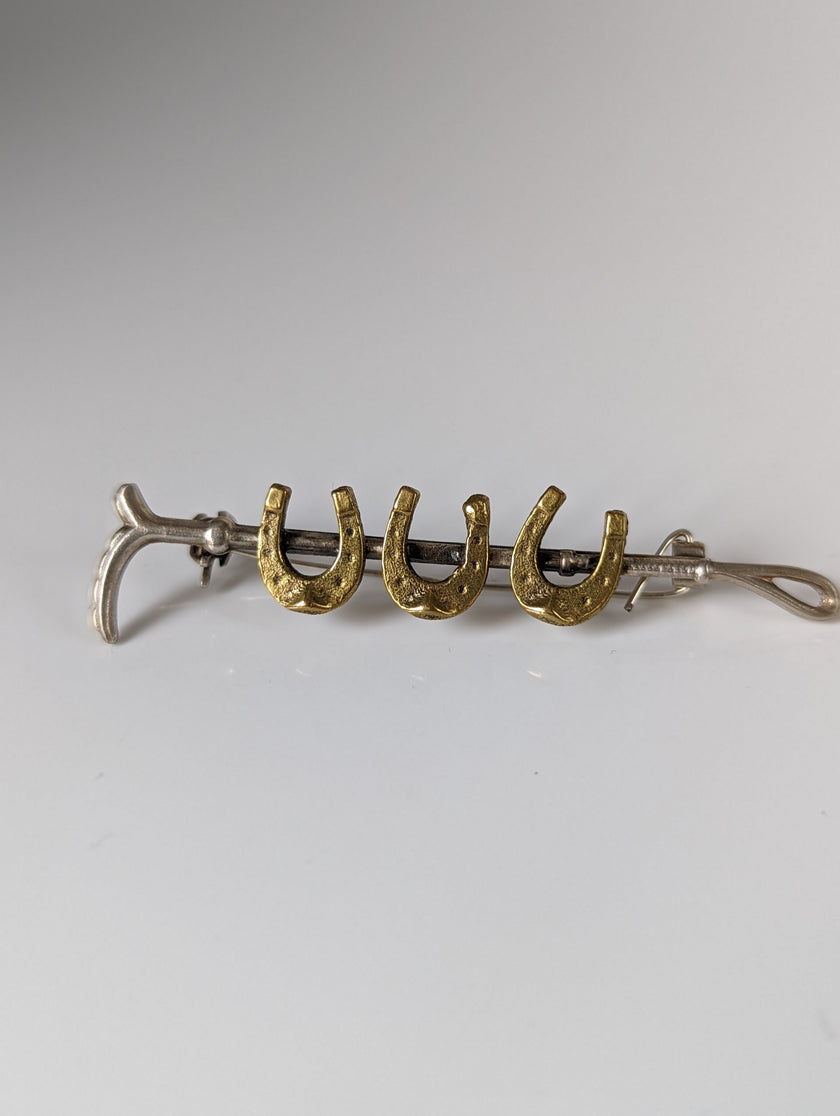 Silver Steed Triple Shoe & Cane Brooch / Stock Tie Pin