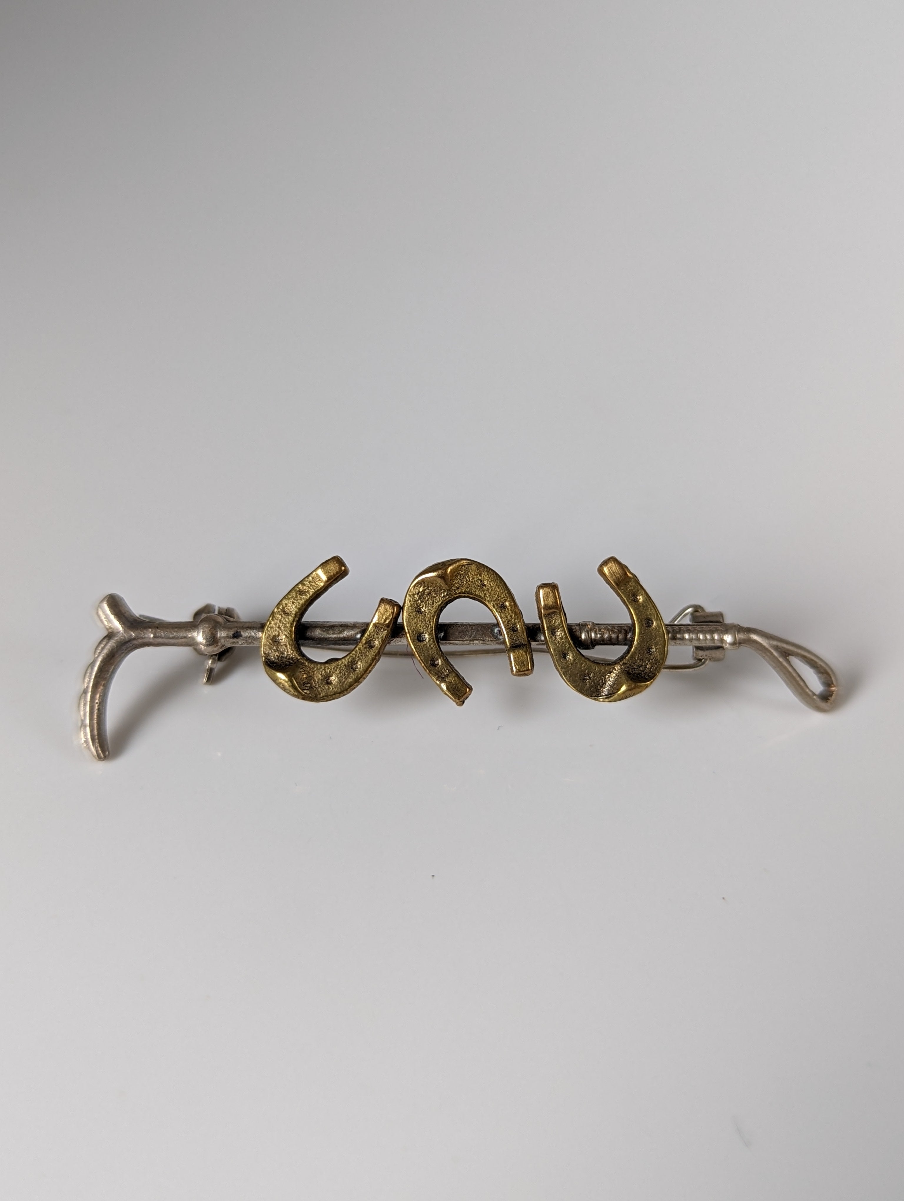 Silver Steed Triple Shoe & Cane Brooch / Stock Tie Pin