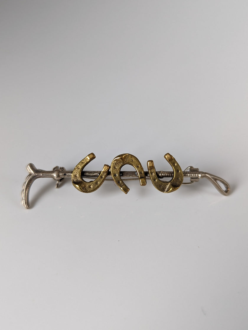 Silver Steed Triple Shoe & Cane Brooch / Stock Tie Pin