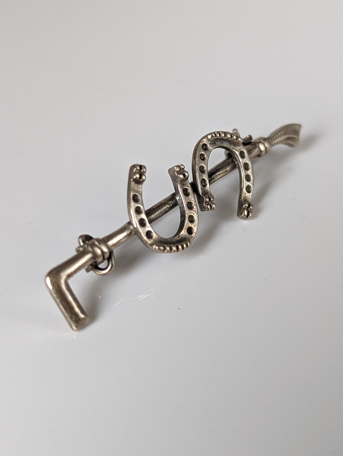 Silver Steed Double Shoe Silver Brooch / Stock Tie Pin