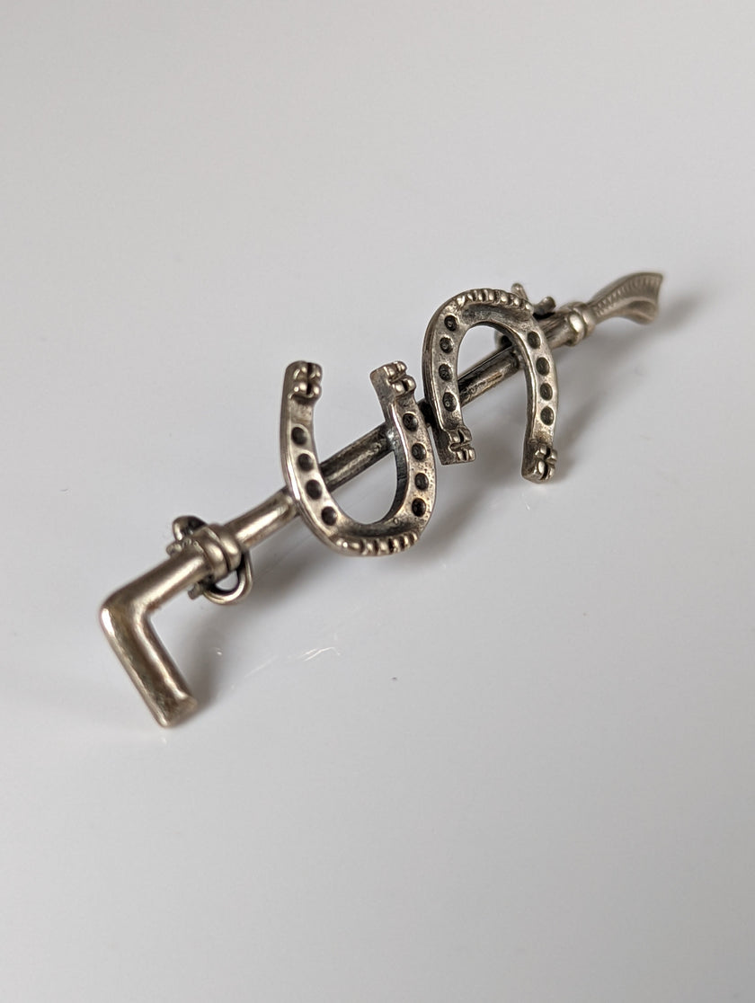 Silver Steed Double Shoe Silver Brooch / Stock Tie Pin