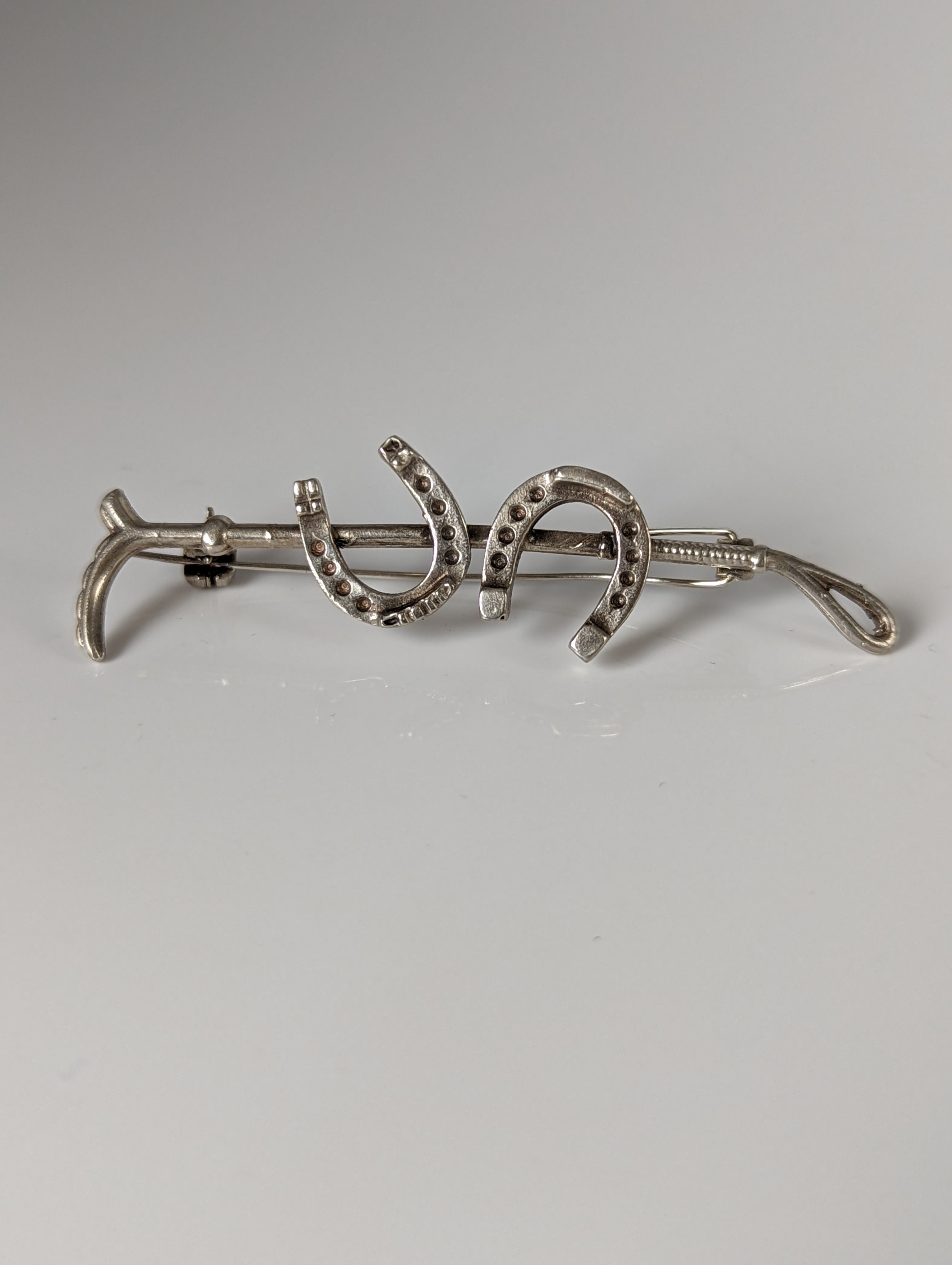 Silver Steed Double Shoe Silver Brooch / Stock Tie Pin