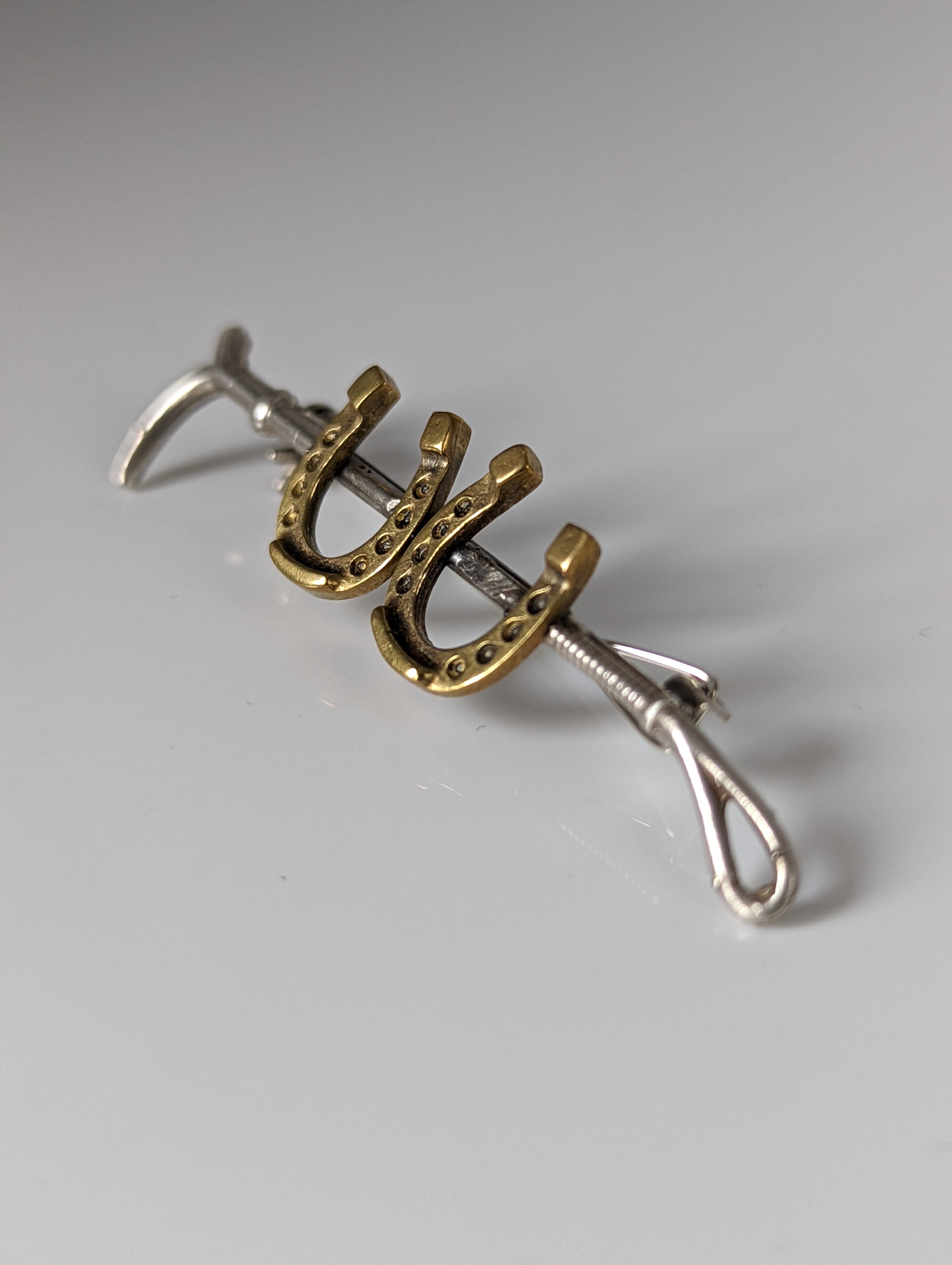 Silver Steed Double Shoe and Cane Brooch / Stock Tie Pin