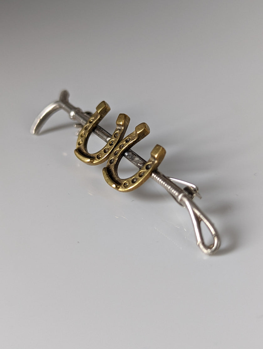 Silver Steed Double Shoe and Cane Brooch / Stock Tie Pin