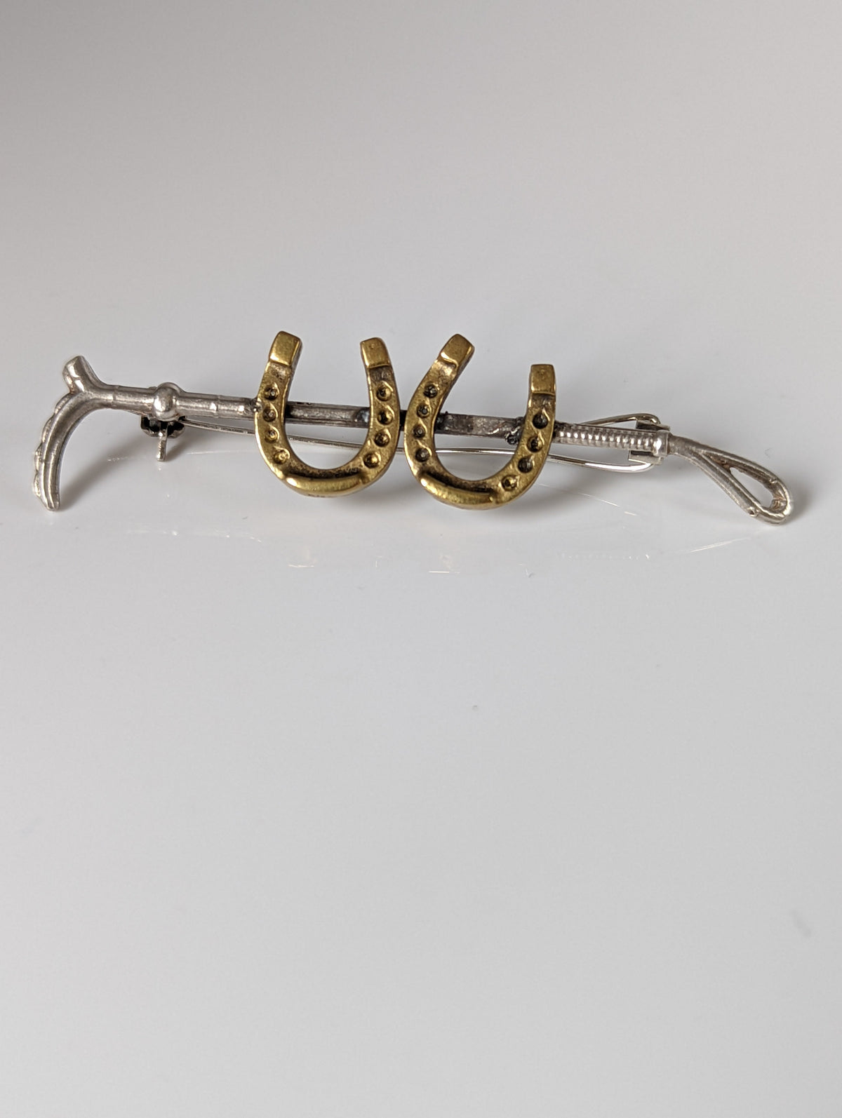 Silver Steed Double Shoe and Cane Brooch / Stock Tie Pin