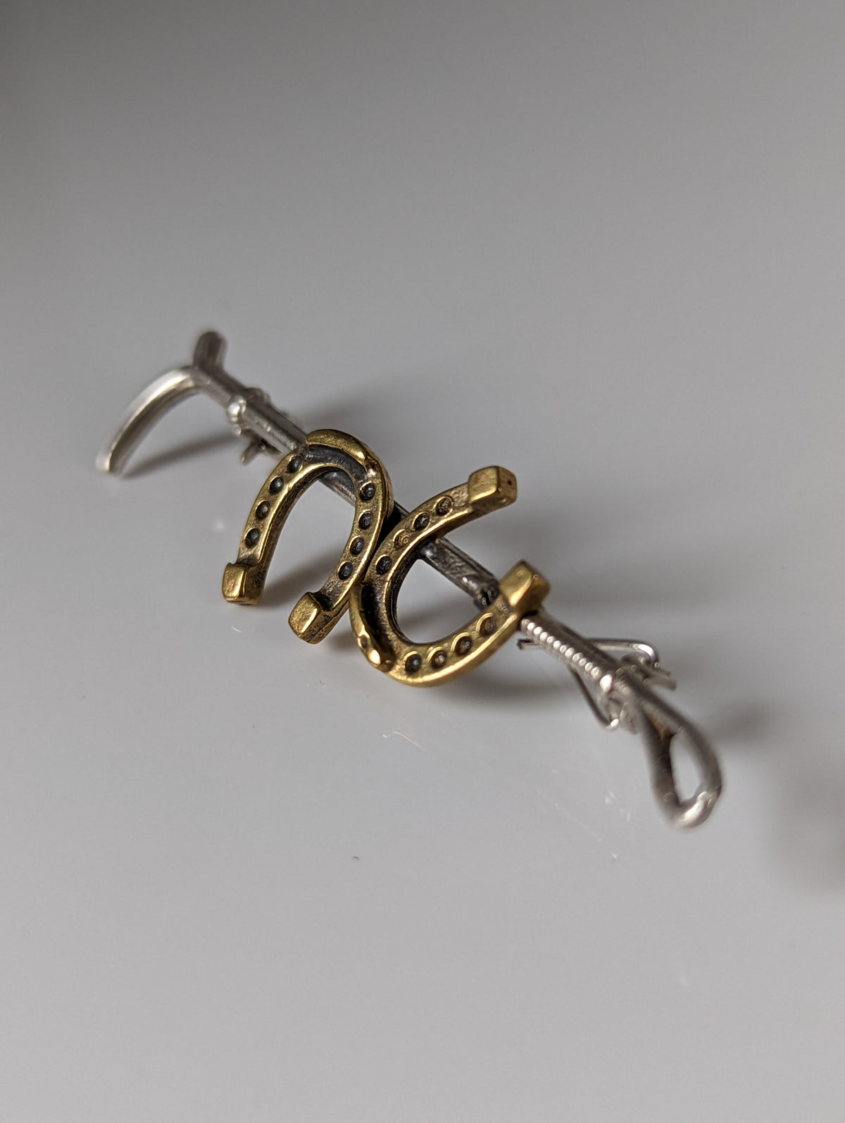 Silver Steed Double Shoe and Cane Brooch / Stock Tie Pin