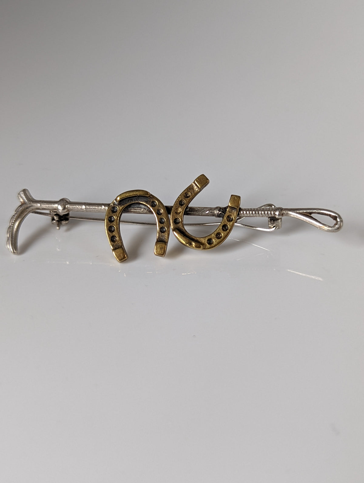 Silver Steed Double Shoe and Cane Brooch / Stock Tie Pin