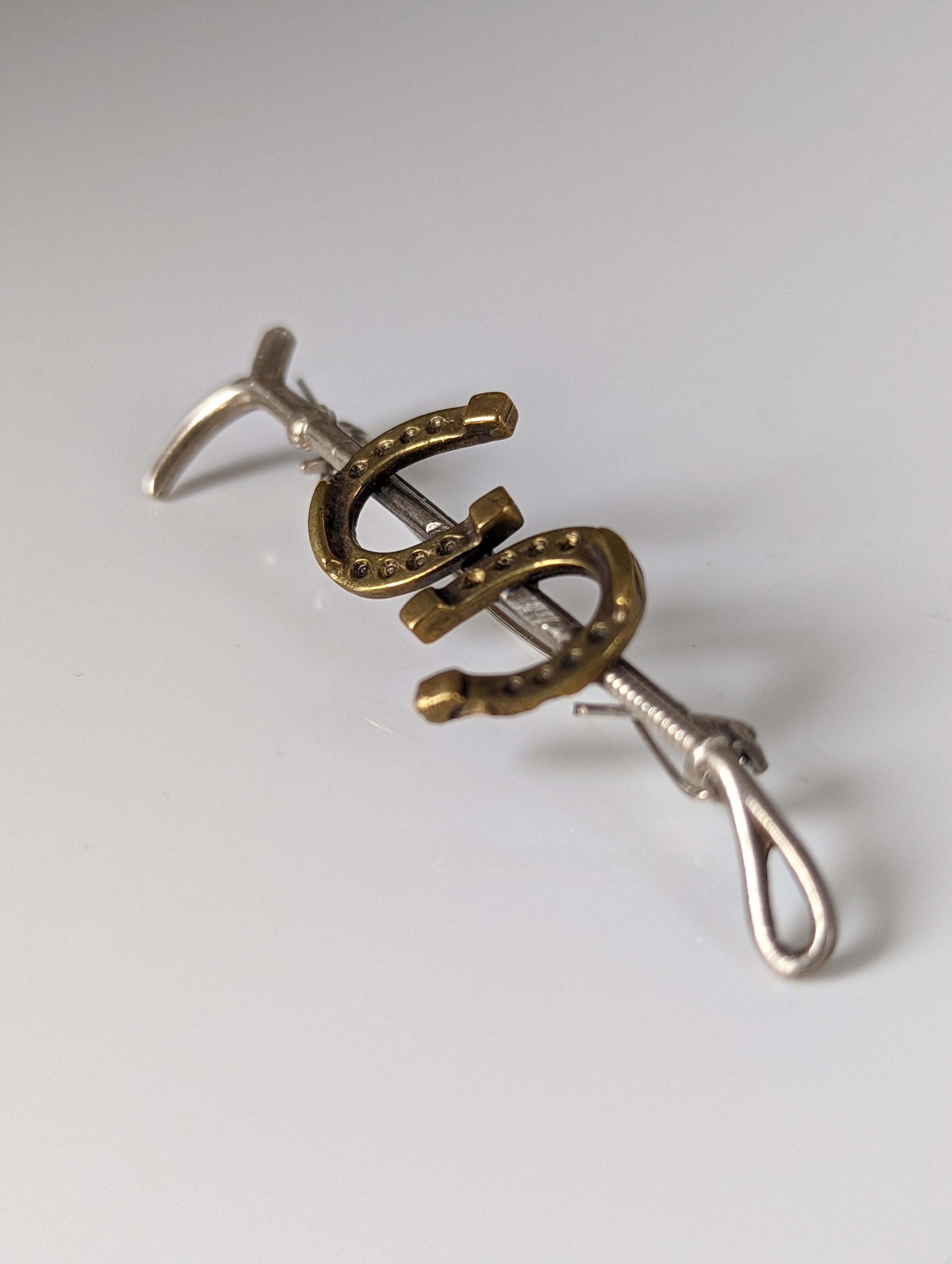 Silver Steed Double Shoe and Cane Brooch / Stock Tie Pin