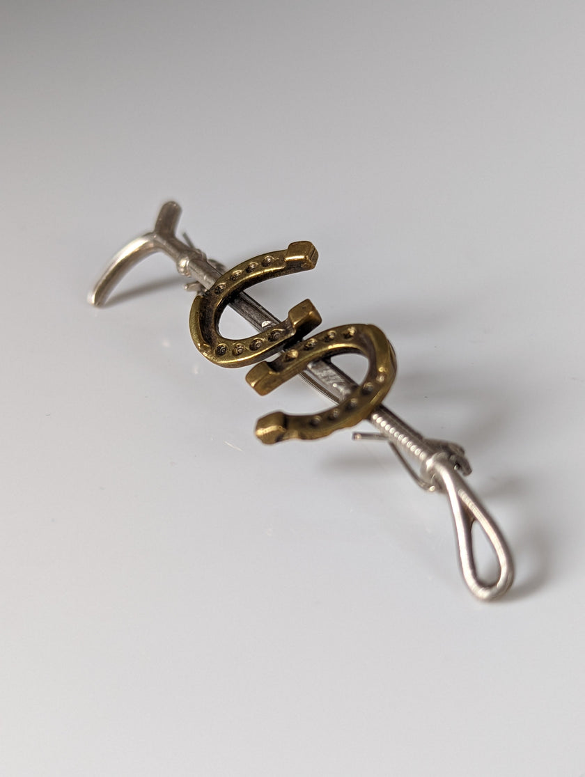 Silver Steed Double Shoe and Cane Brooch / Stock Tie Pin