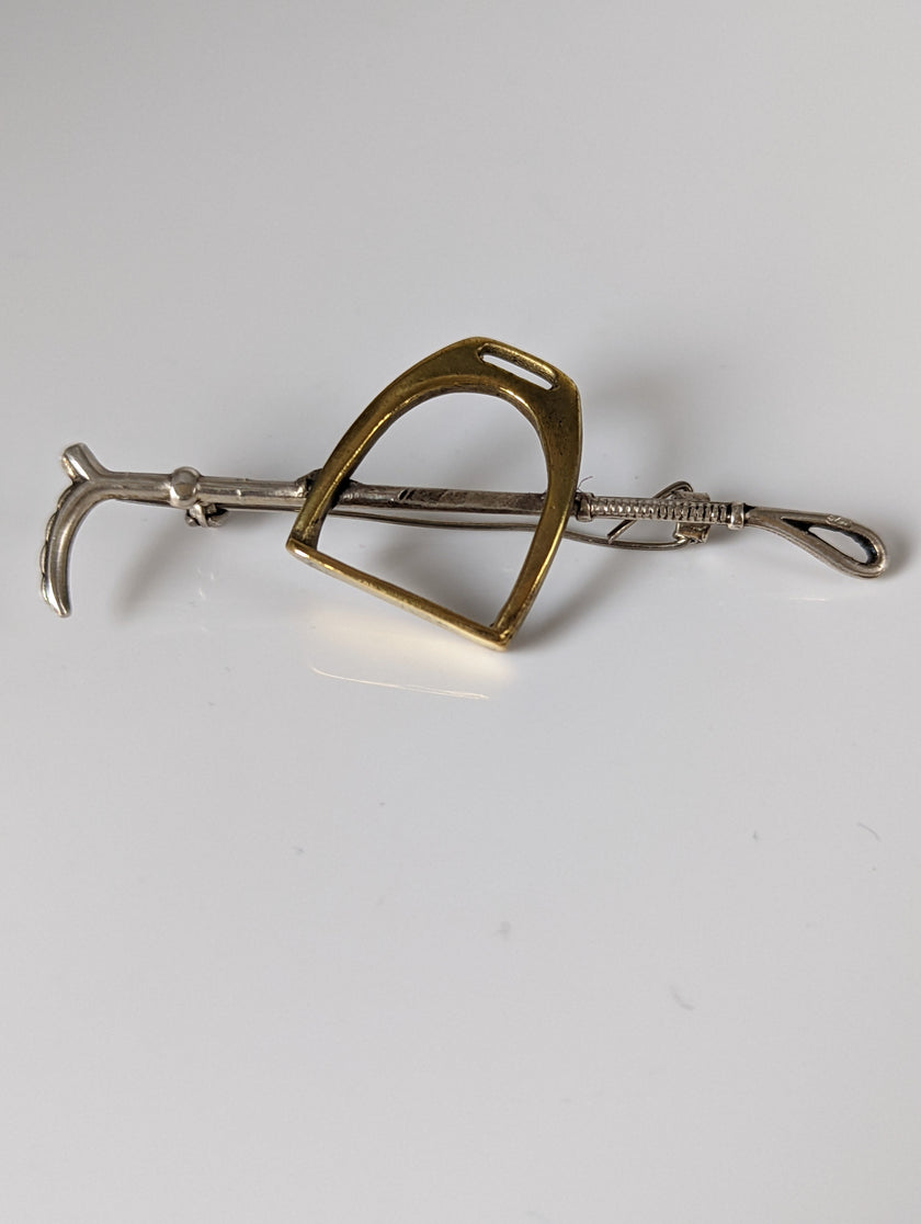 Silver Steed Stirrup & Cane Brooch / Stock Tie Pin