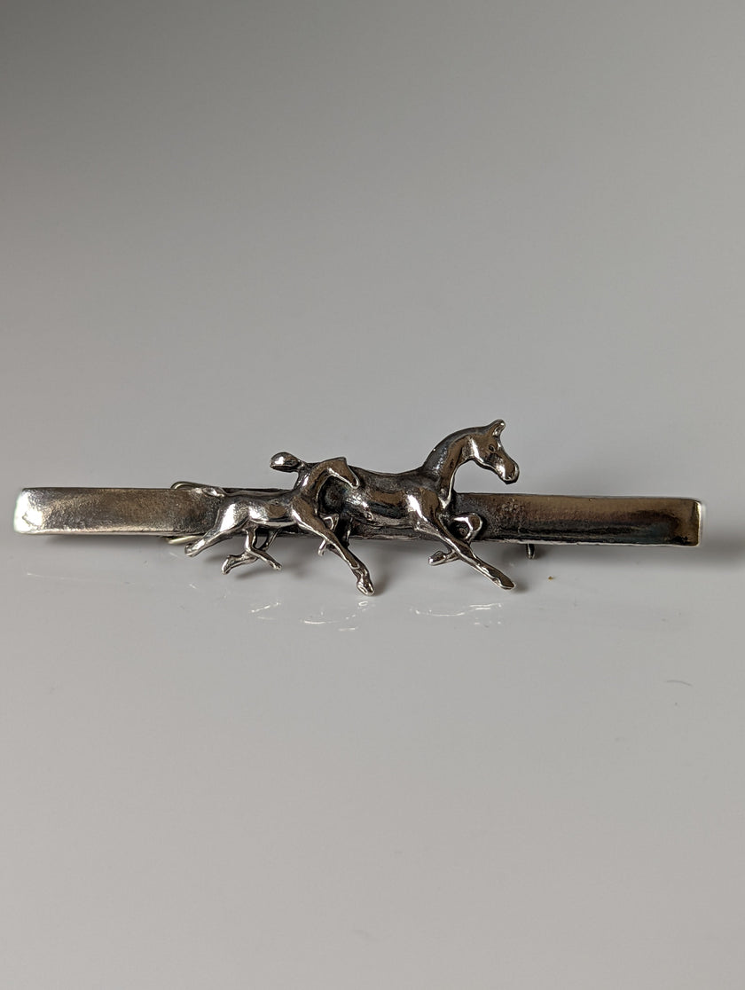 Silver Steed Mare & Foal Brooch / Stock Tie Pin