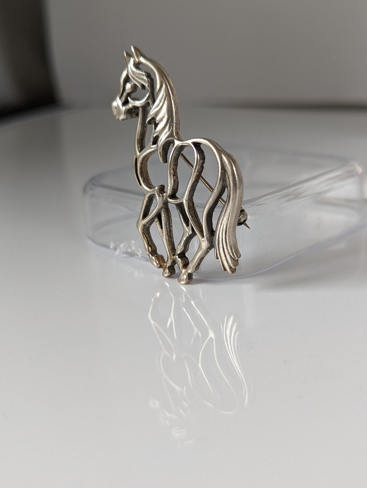 Zilveren Hengst Elegante Piaffe Paard Zilveren Broche / Plastronspeld
