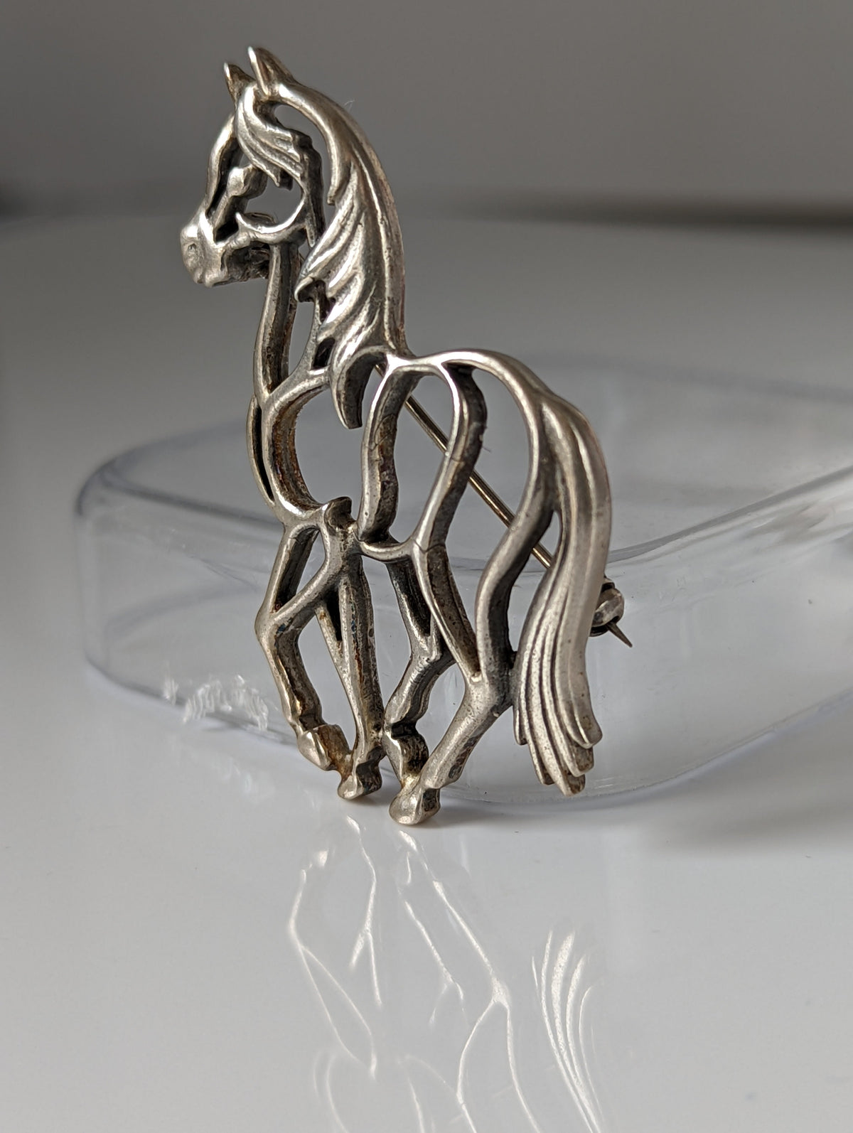 Zilveren Hengst Elegante Piaffe Paard Zilveren Broche / Plastronspeld