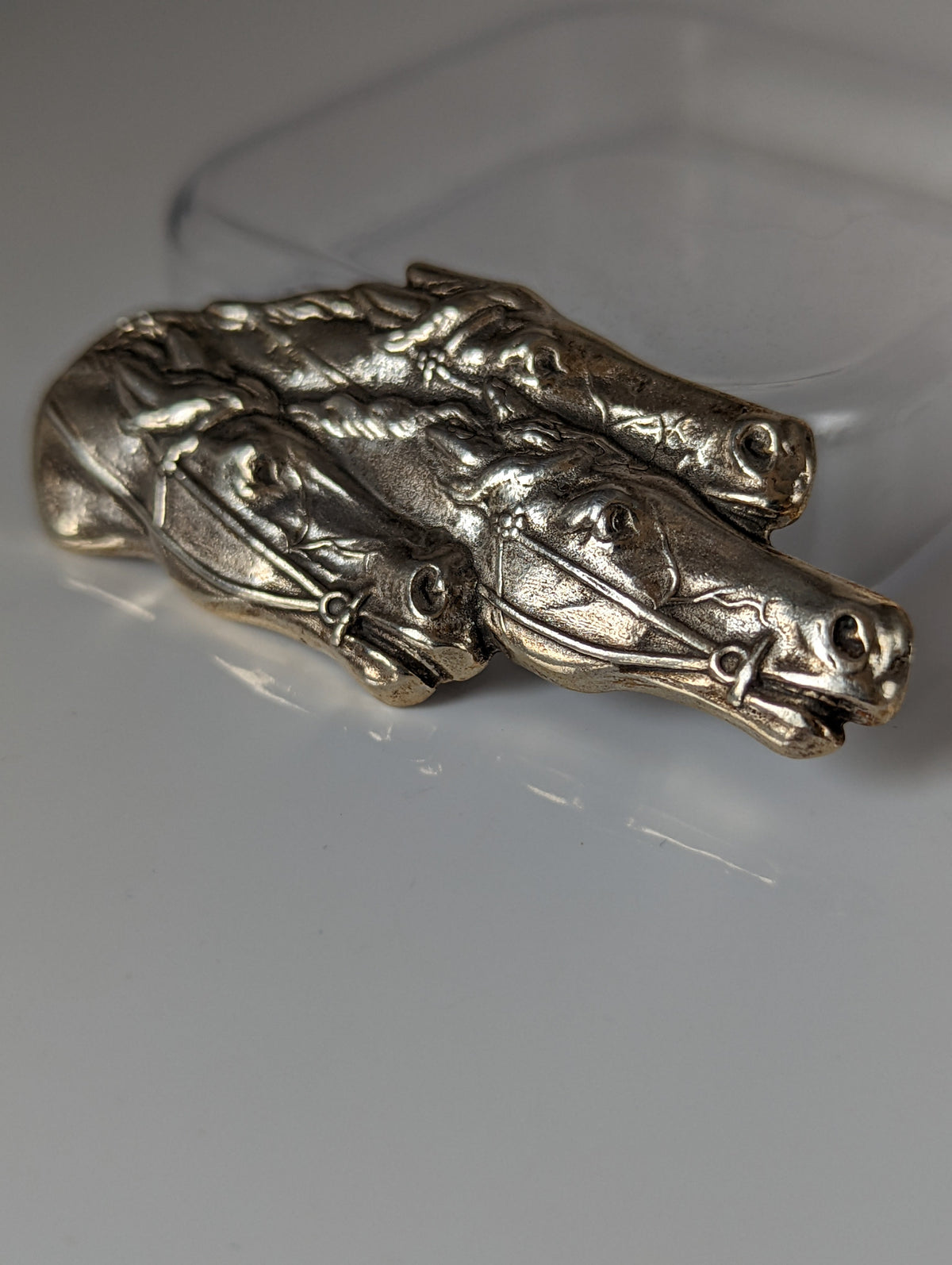 Silver Steed Three Head Racing Thoroughbreds Brooch / Stock Tie Pin