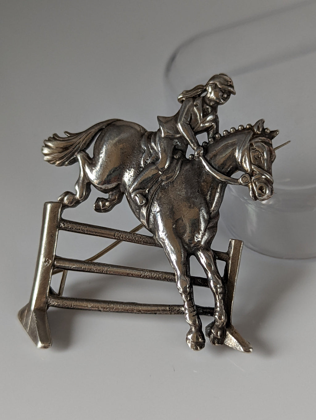 Silver Steed Triple Bar Jump, Show Jumping Brooch / Stock Tie Pin