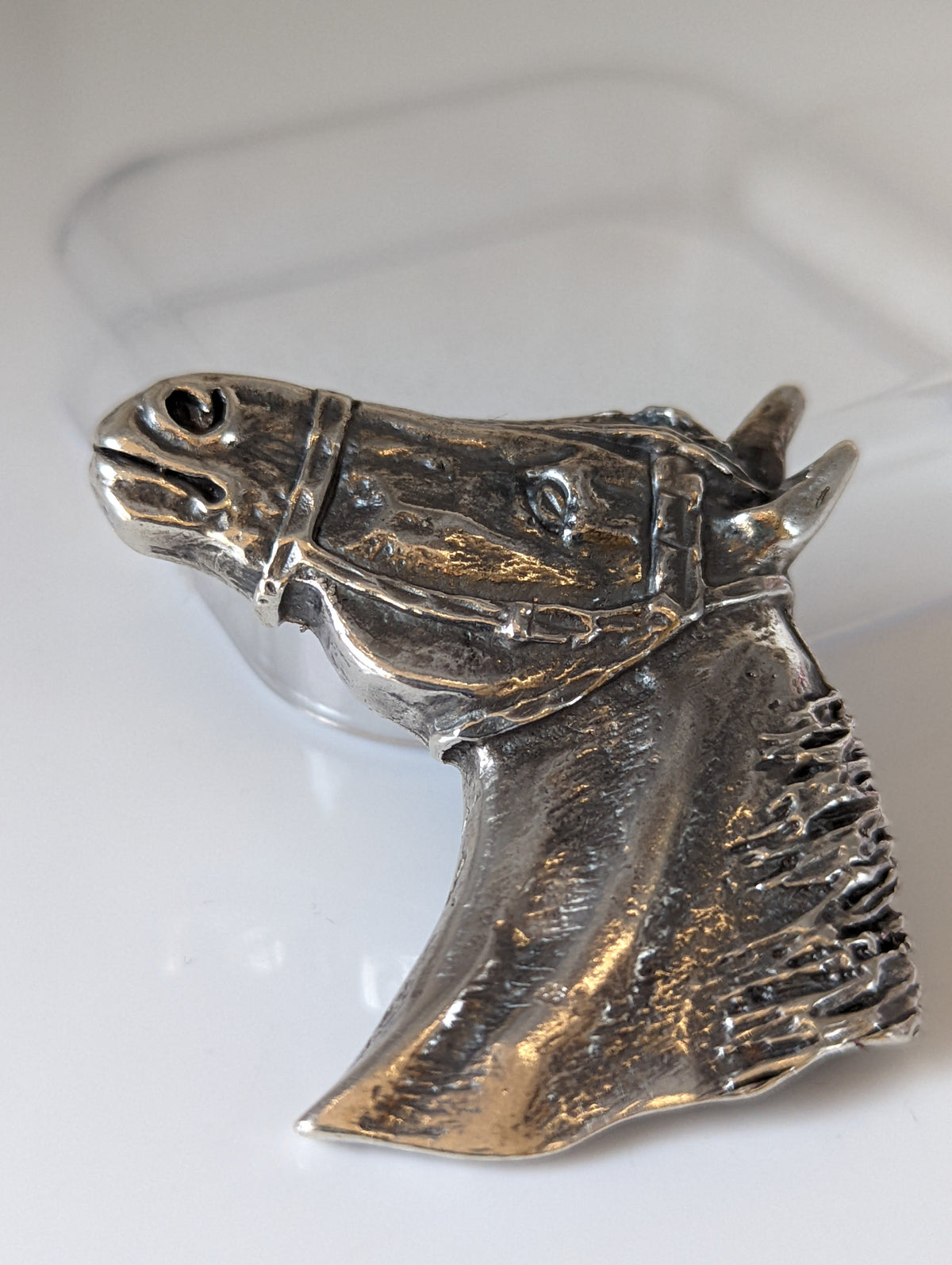 Silver Steed Big Horse Head Brooch / Stock Tie Pin