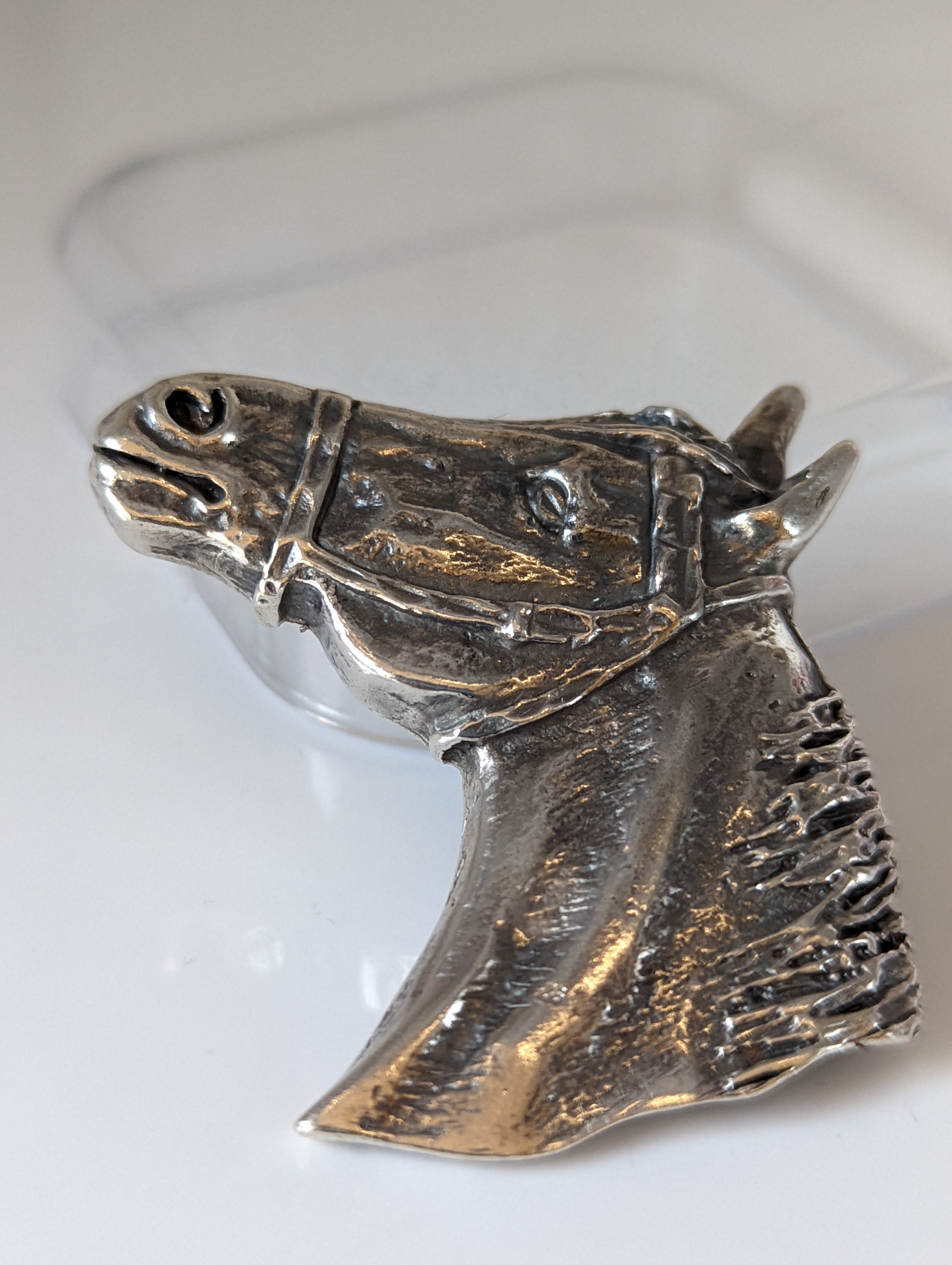 Silver Steed Big Horse Head Brooch / Stock Tie Pin